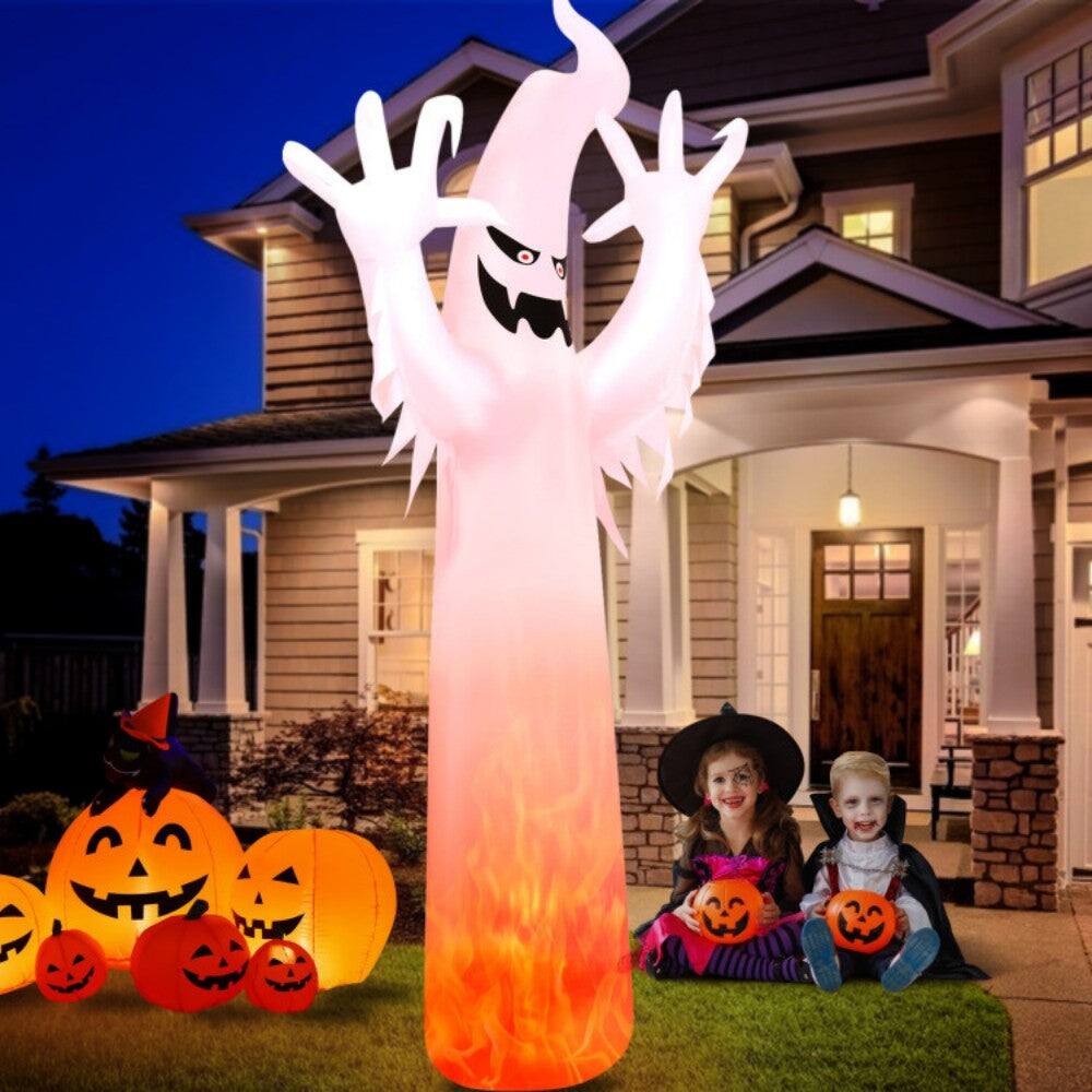 Alt View 1. Boyel Living - 12FT Halloween Inflatable Ghost with Multi-Color Flame Light - White.