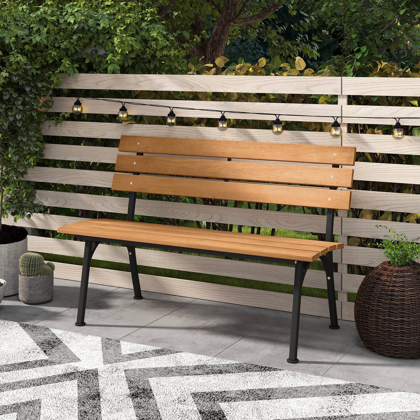 Alt View 3. Costway - Costway Acacia Wood Patio Loveseat with Heavy Duty Metal Frame, Slatted Backrest and Seat - Natural,Black.