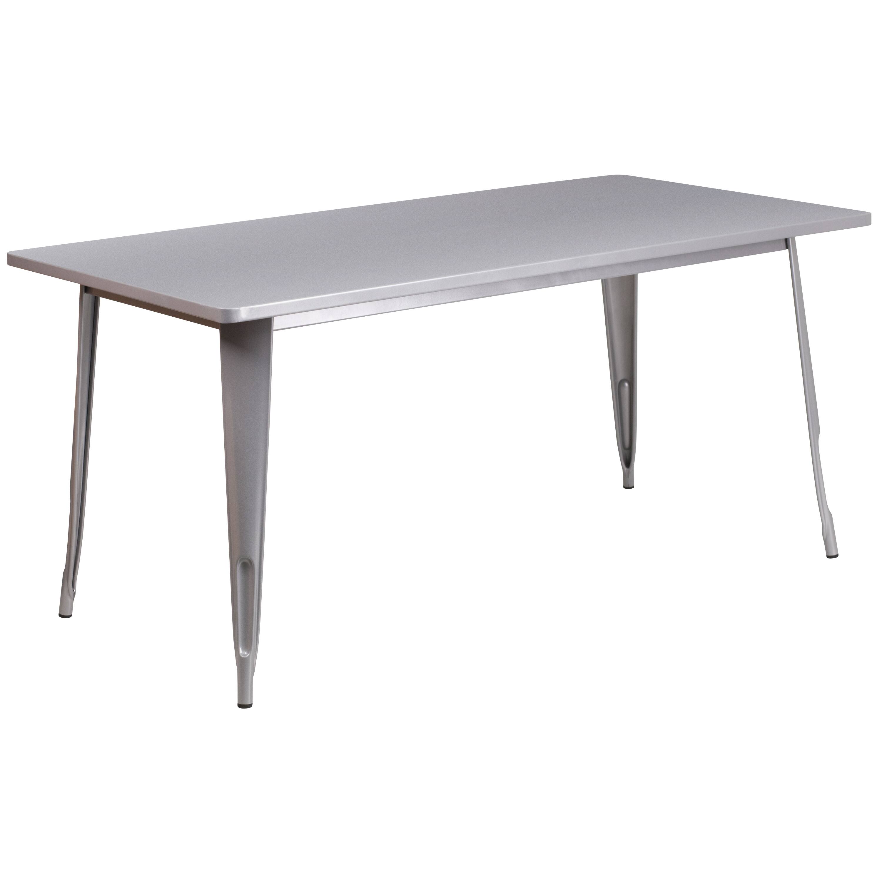 Alt View 3. Emma + Oliver - Commercial Grade Rectangular Metal Indoor-Outdoor Table Set with 6 Arm Chairs - Silver.