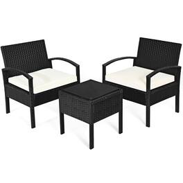 Costway - 3PCS Patio Rattan Furniture Set Coffee Table & Chairs Set with Seat Cushions Garden - White