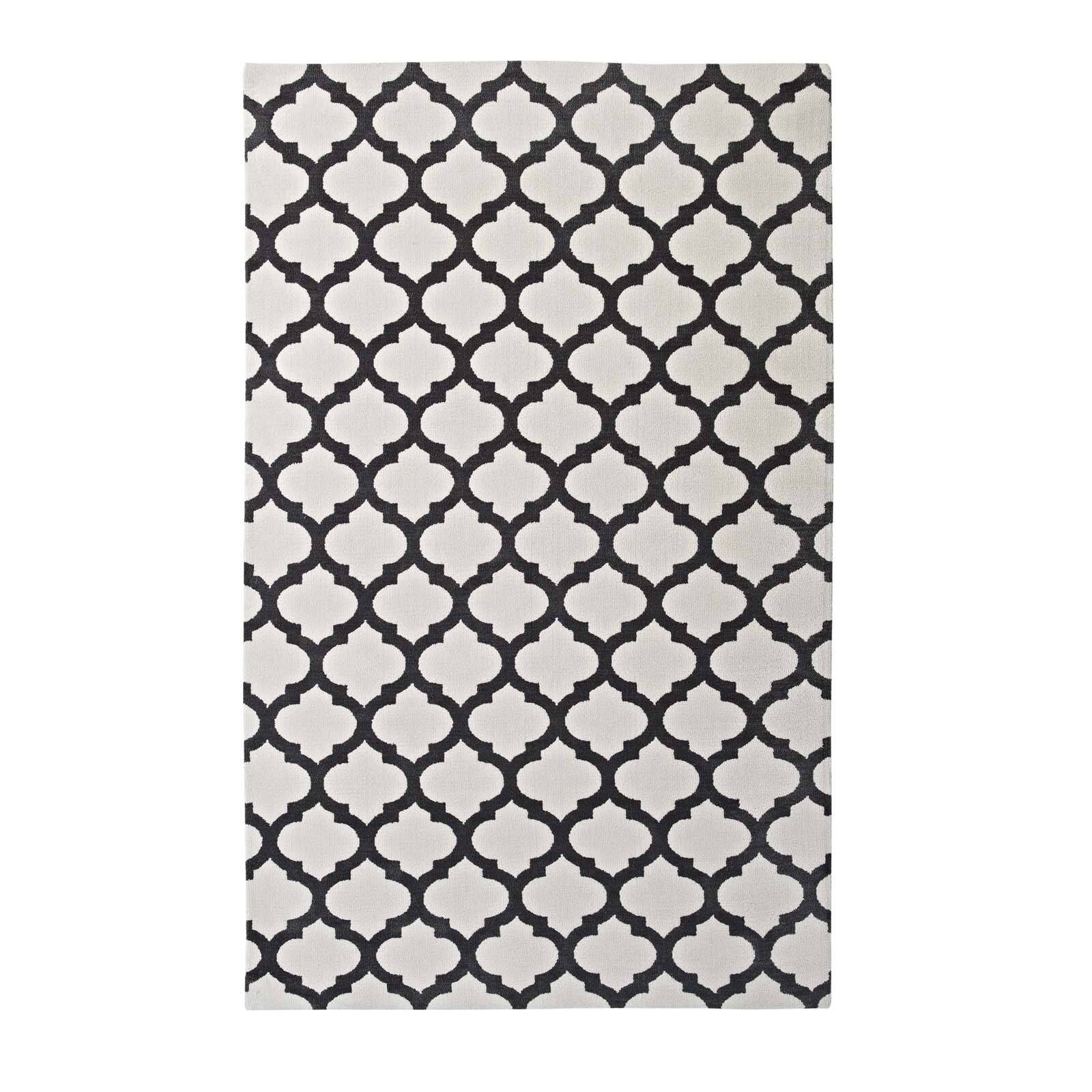 Angle. Modway - Lida Moroccan Trellis Area Rug - Ivory and Charcoal.