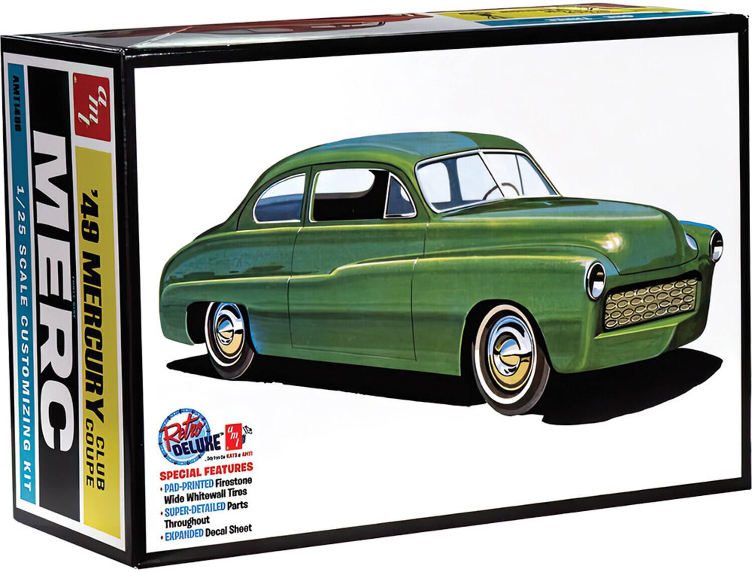 AMT14DE B 1/25 49 SCALE MERC CUSTOMIZING MERCURY KIT COUPE CLUB Retro DELUXE

SPECIAL FEATURES
- PAD-PRINTED Firestone Whitewall Tires
- Wide SUPER-DETAILED Parts Throughout
- EXPANDED Decal Sheet