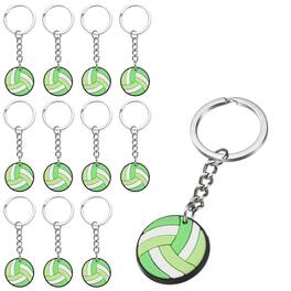 Unique Bargains - 12pcs Volleyball Keychain Bulk, Volleyball Keychains w/ Metal Ring Backpack Charm Team Gifts Sports Party Favors - Green White