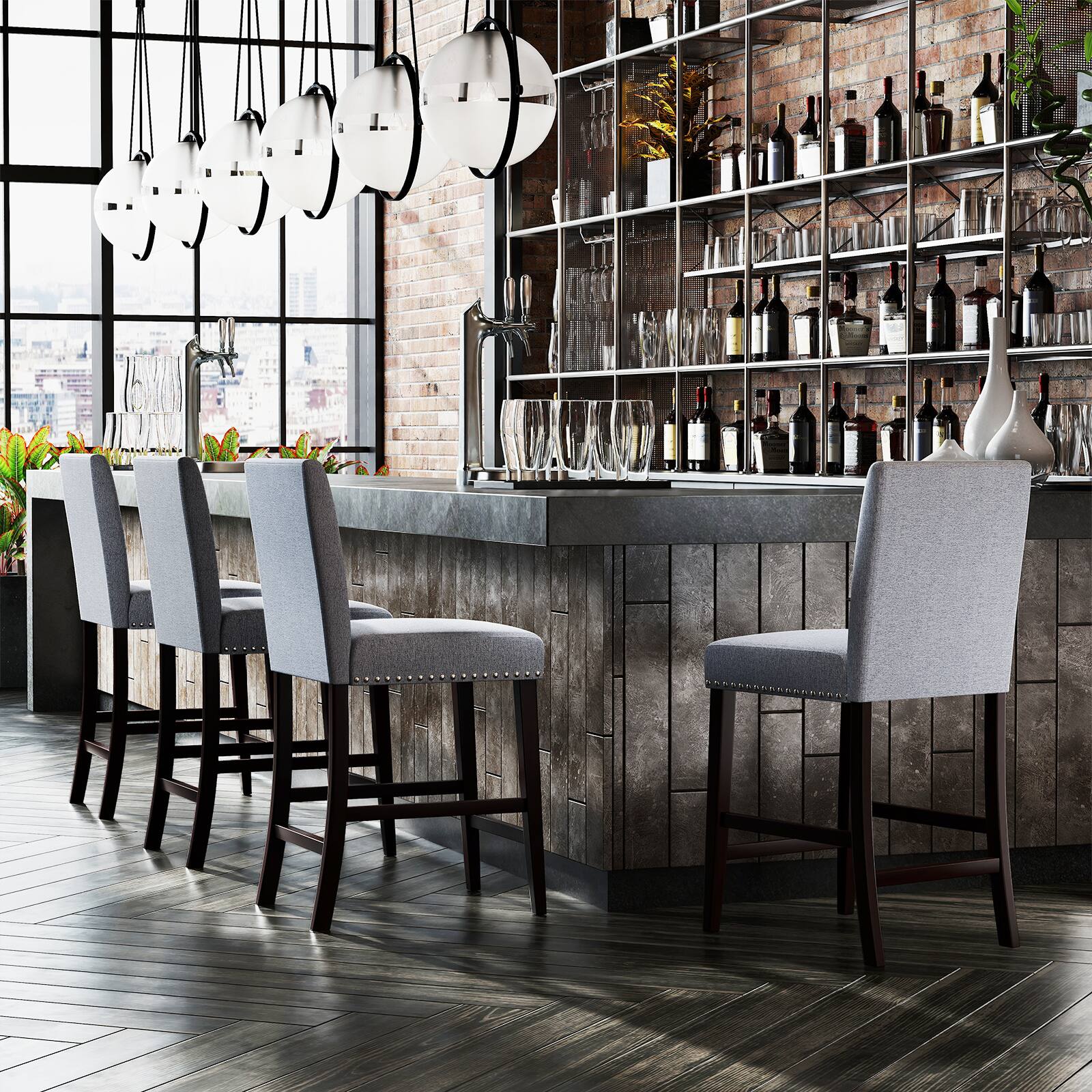 Alt View 7. Gymax - Gymax 26'' Counter Height Chairs Set of 2 Barstools w/ Padded Seat & Backrest Footrest - Gray.