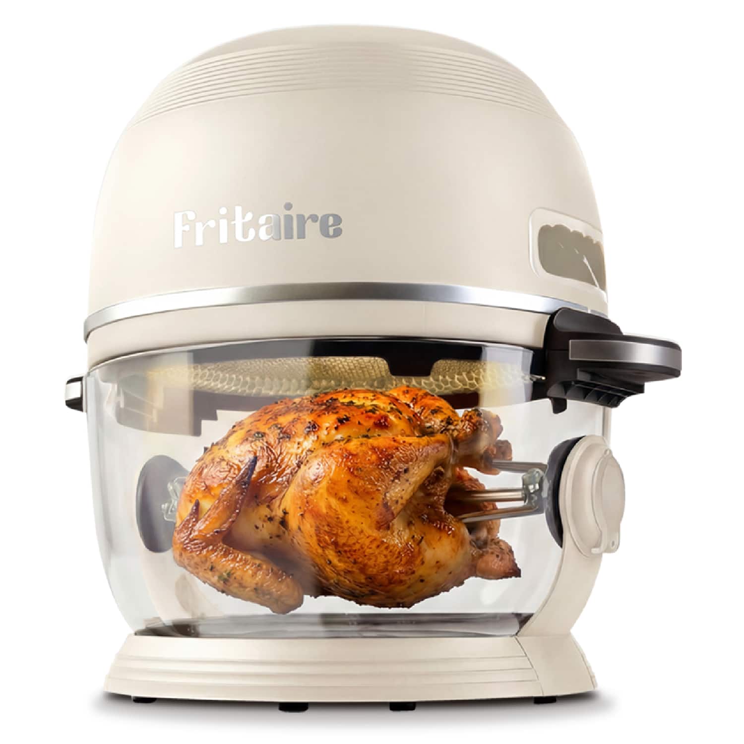 Front. Fritaire - Non-Toxic Air Fryer - Glass Air Fryer, 5qt, Teflon-Free, PFOA- Free, w/ Accessories - Rotisserie and Tumbling Basket - Lily White.