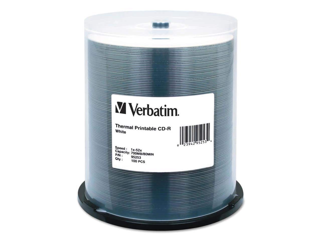 Verbatim - Cd-R Discs, Printable, 700mb/80min, 52x, Spindle, 100/pack - White