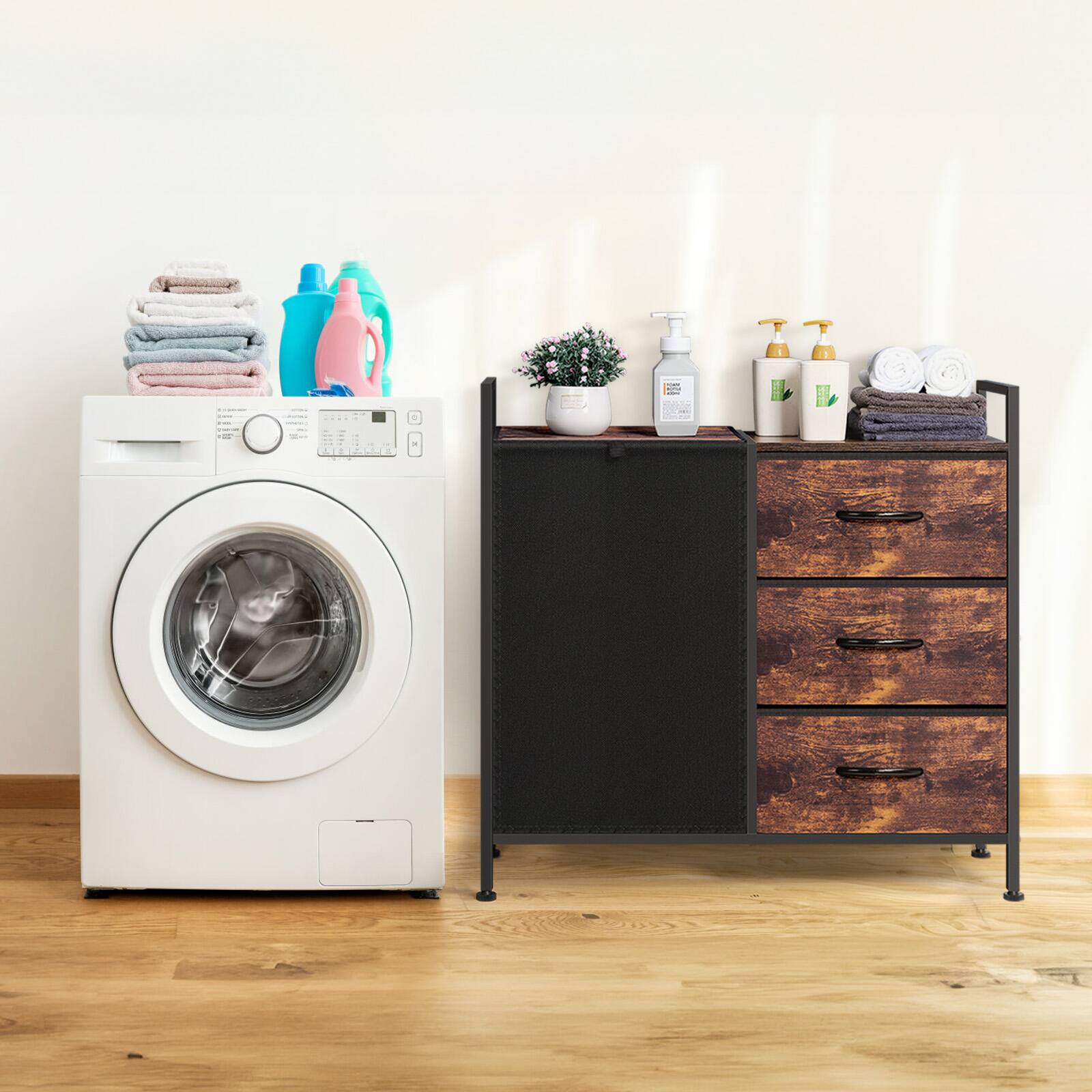 Oumilen Rustic Laundry Hamper with 3 Fabric Drawers, 2 in 1 Design ...