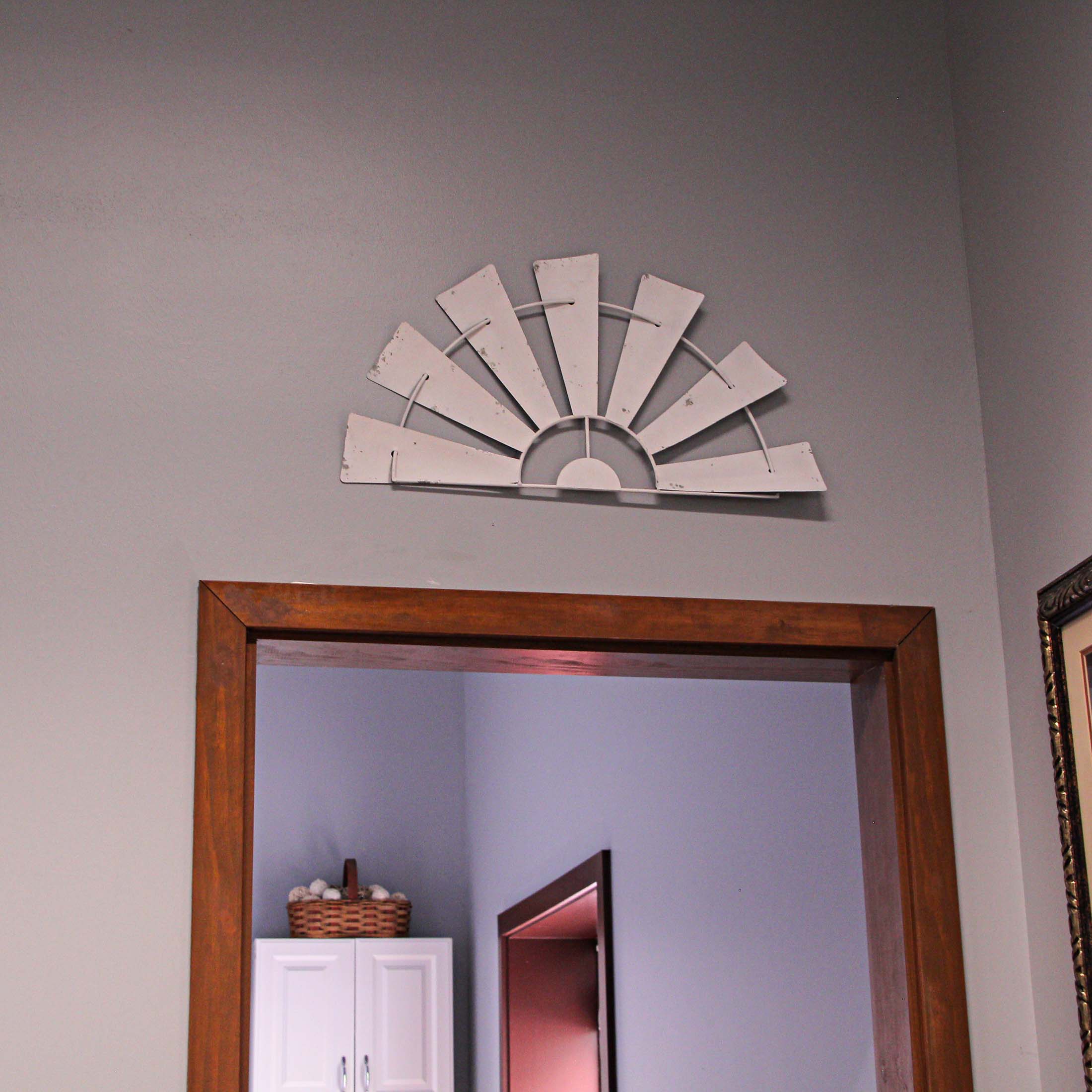 Alt View 4. Zeckos - 24 Inch Weathered White Metal Half-Windmill Wall Sculpture Rustic Home Decor Art - White.