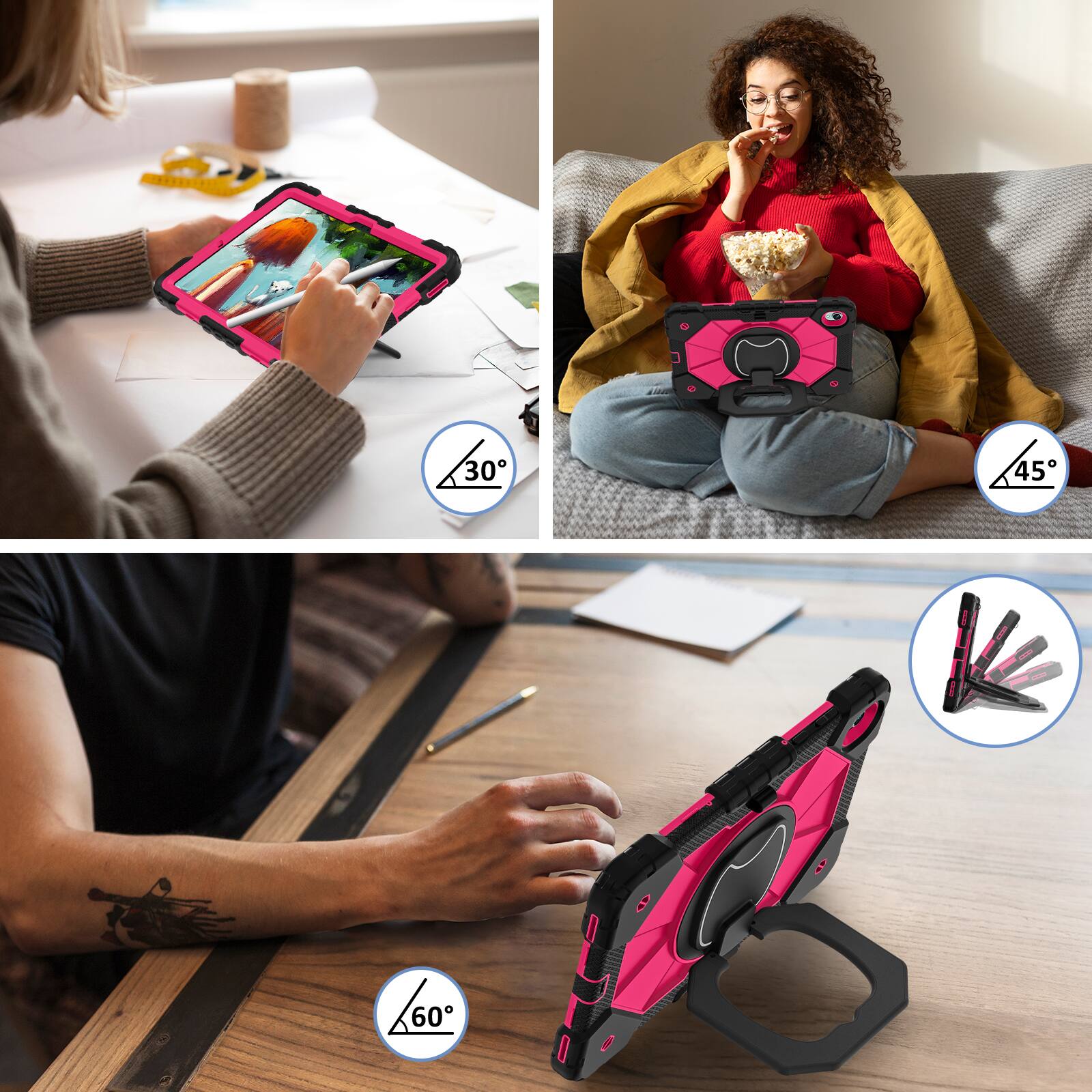 Alt View 2. Dteck - Case for Samsung Galaxy Tab S11 2025 11-inch 3-Layer Rugged Kickstand Handle Grip Cover with Shoulder Strap - Black Rose.