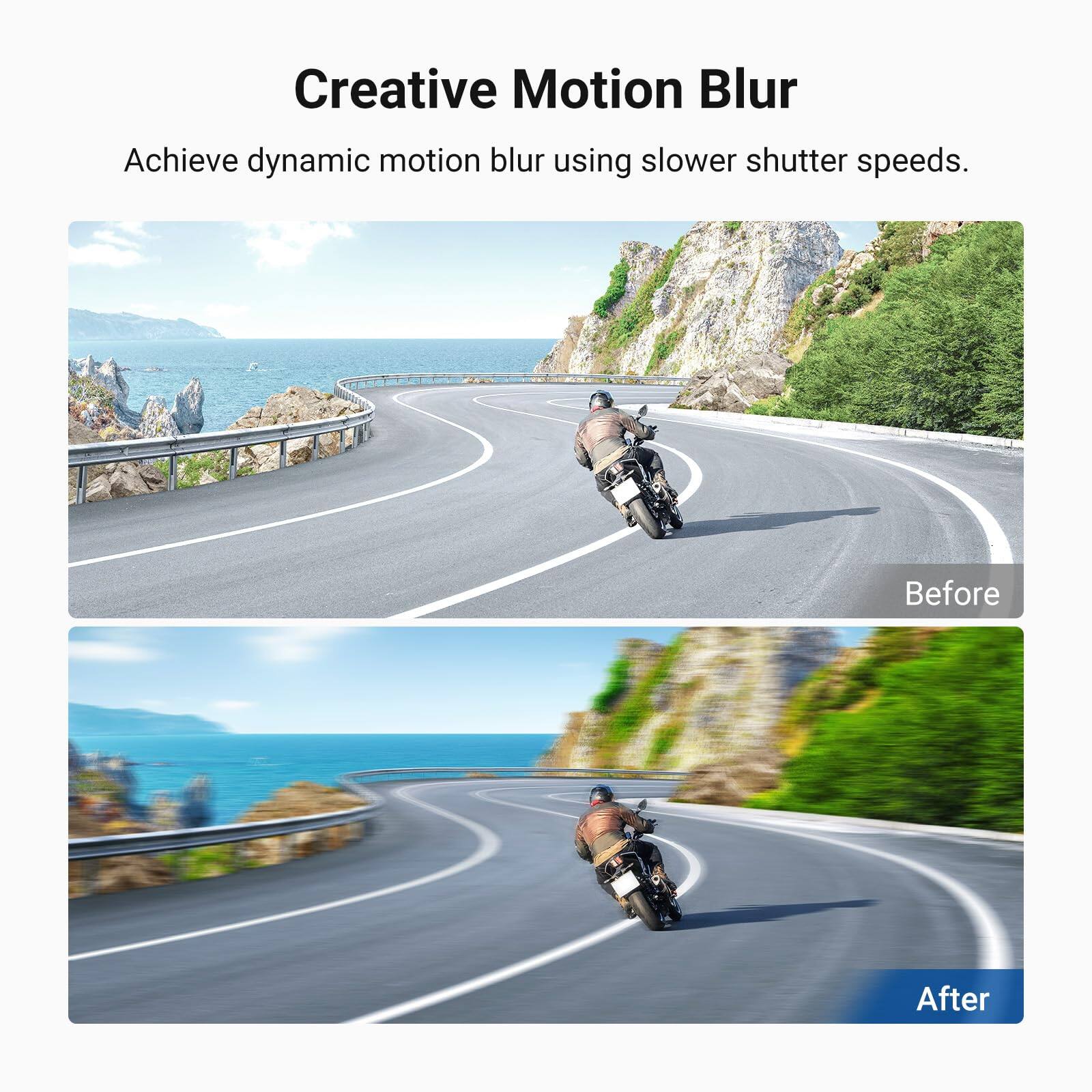 Creative Motion Blur  
Achieve dynamic motion blur using slower shutter speeds.  

Before  
After