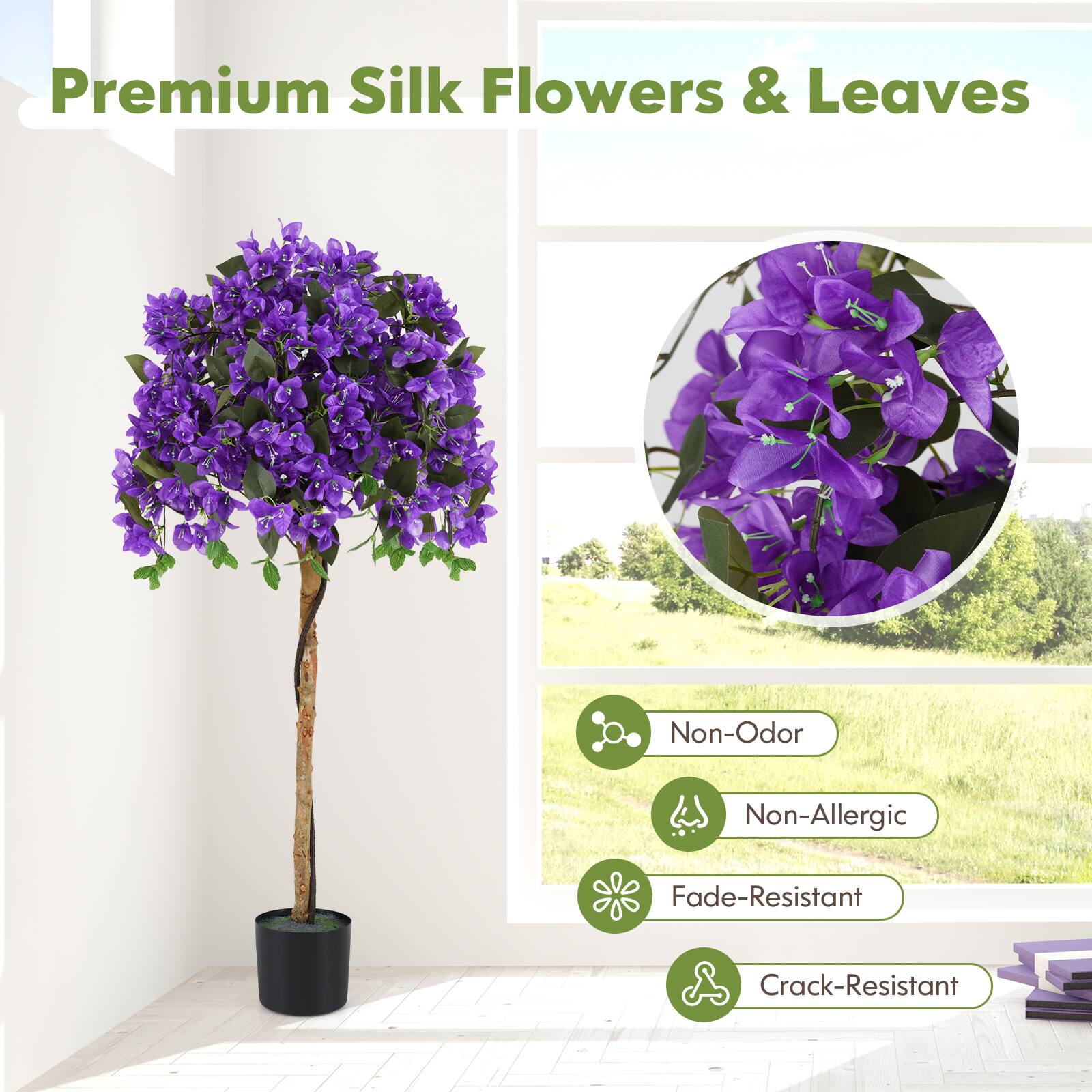 Premium Silk Flowers & Leaves

- Non-Odor
- Non-Allergic
- Fade-Resistant
- Crack-Resistant