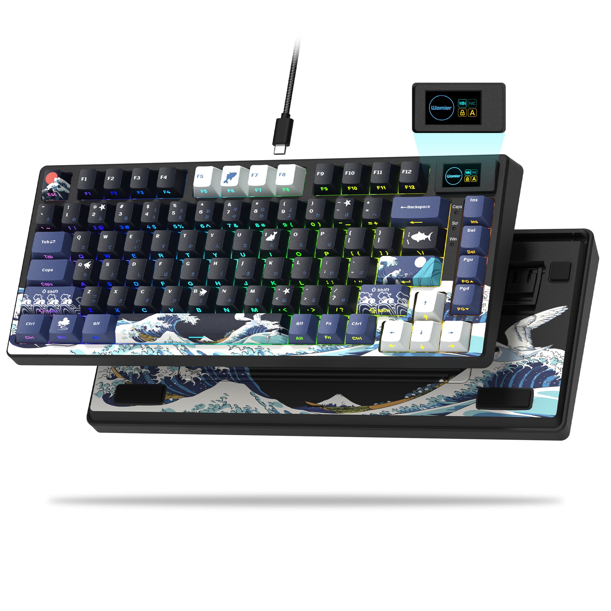 Womier - SK80 75% Mechanical Keyboard with Color Multimedia Display ,Creamy Sound Wired Gasket Gaming Keyboard for Mac/Win - Black