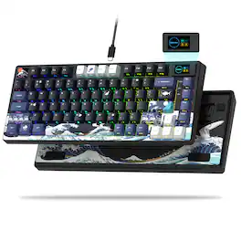 Womier - SK80 75% Mechanical Keyboard with Color Multimedia Display ,Creamy Sound Wired Gasket Gaming Keyboard for Mac/Win - Black