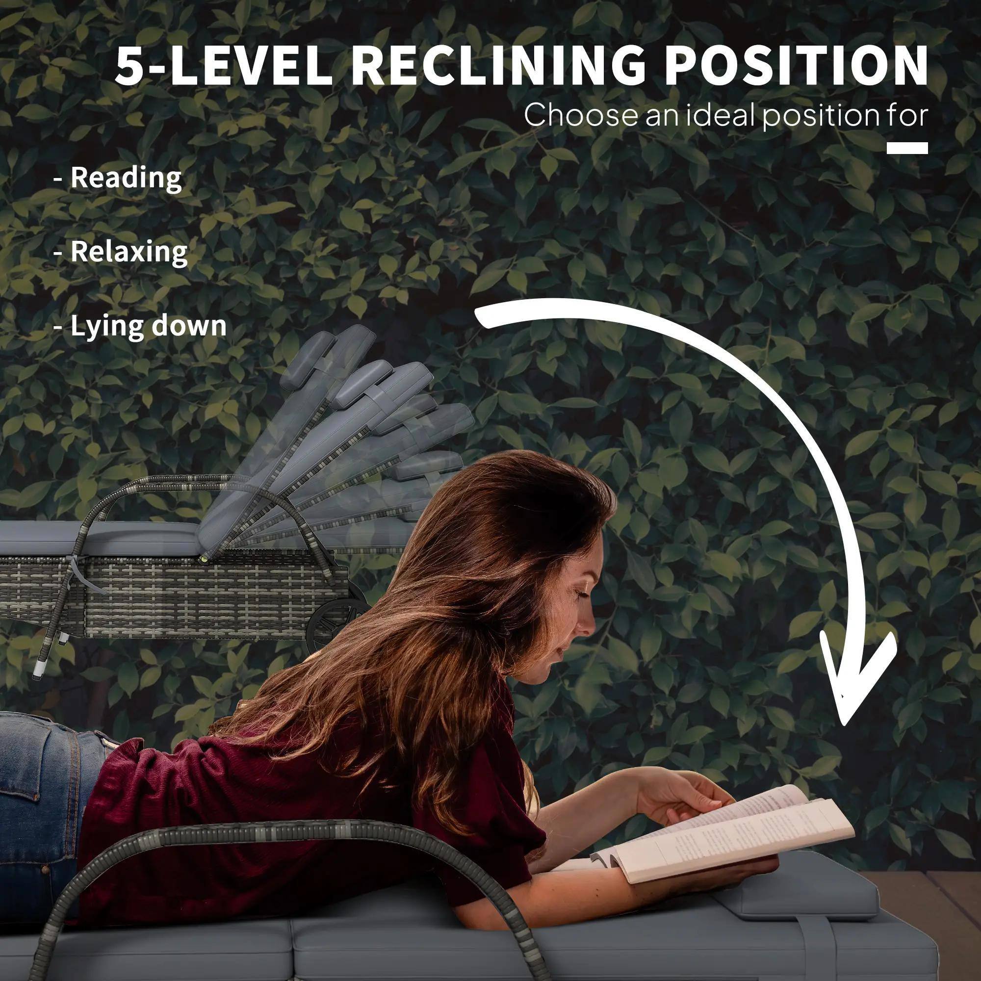 5-LEVEL RECLINING POSITION  
Choose an ideal position for  
- Reading  
- Relaxing  
- Lying down