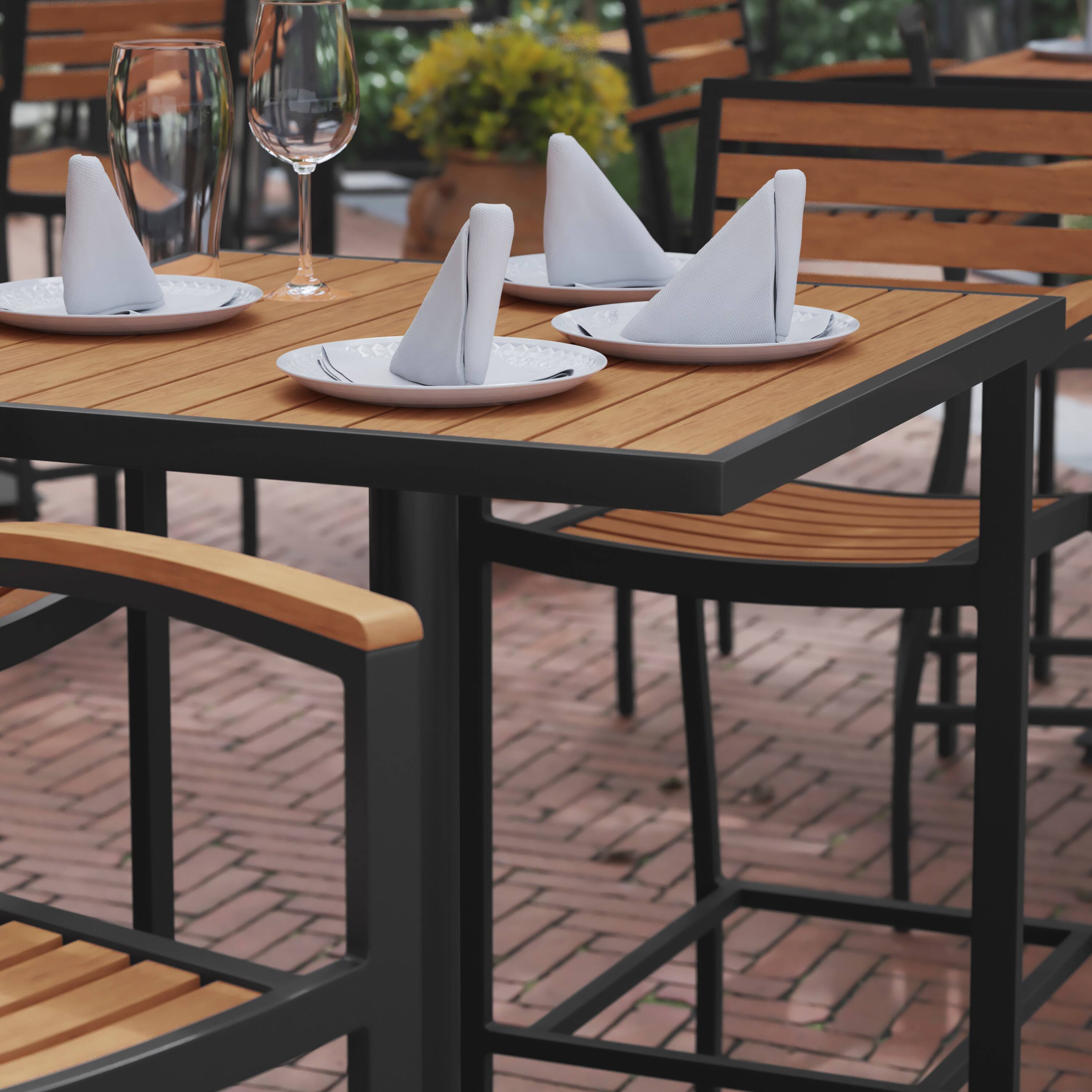 Alt View 2. Flash Furniture - Lark Commercial Grade 32" Square Outdoor Bar Height Table with Faux Teak Poly Resin Slats - Brown.