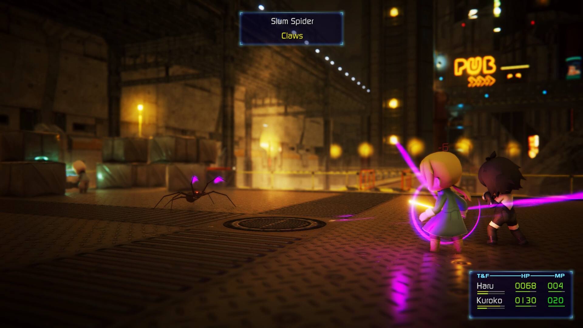 Slum Spider Claws PUB  
-6  
T&F  
Haru HP 0068 MP 004  
Kuroko 0130 020