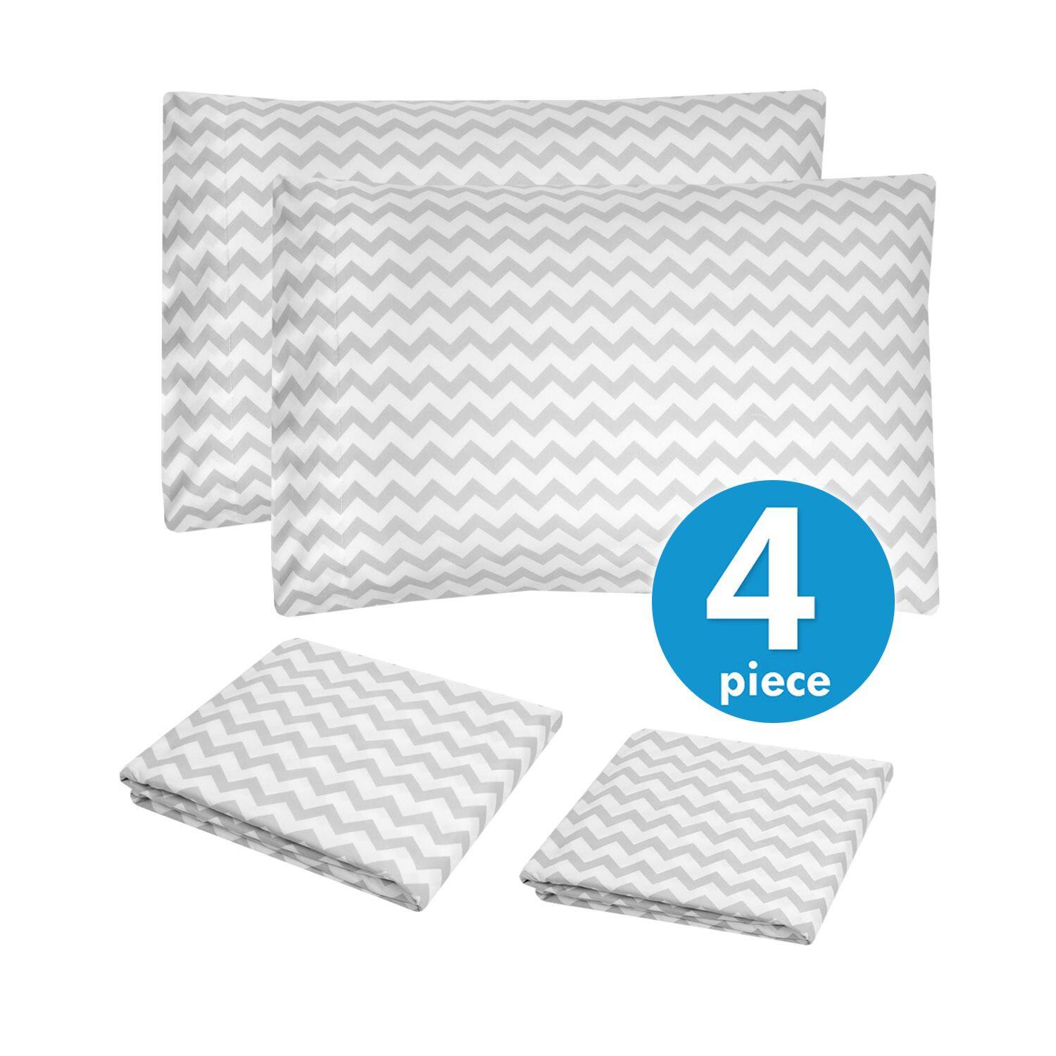 Left. Sweet Home Collection - Chevron 4 Piece Printed Sheet Set, Double Brushed Microfiber, Queen - Gray.