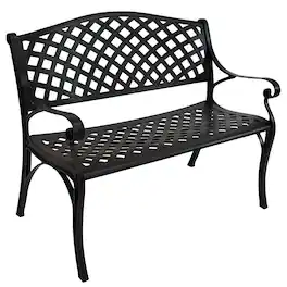Sunnydaze - 2-Person Checkered Cast Aluminum Outdoor Garden Bench - Black