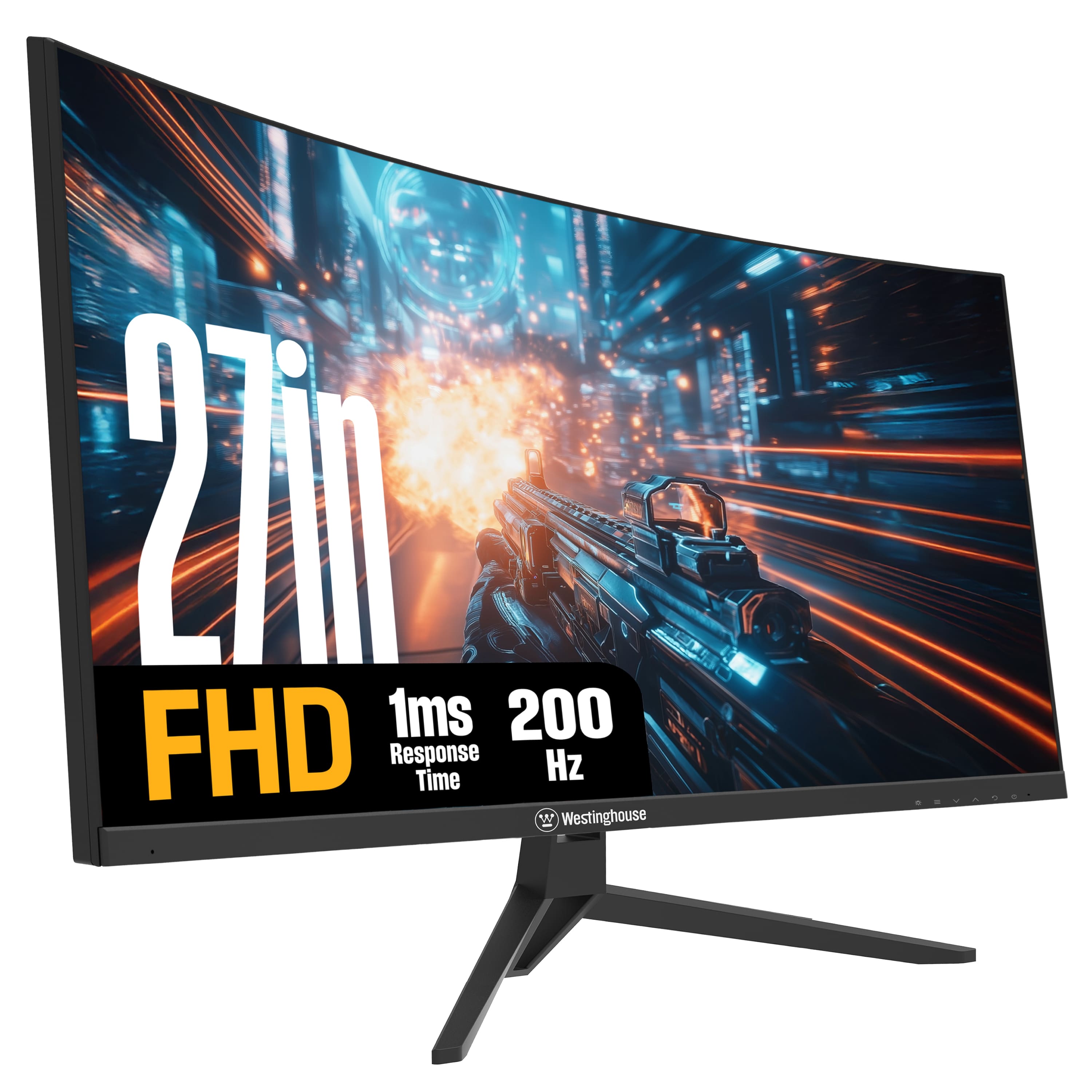 Westinghouse - 27" Curved FHD Gaming Monitor, 200Hz, 1ms, FreeSync, 1920x1080, DP, 2x HDMI, Speakers - Black