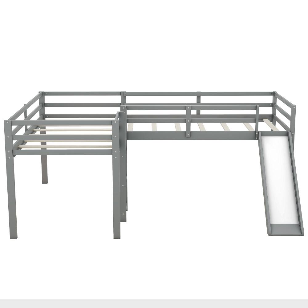 Alt View 6. Loheer - Loheer L-Shaped Twin Loft Bed with Slide and Ladder, Corner Loft Bed Frame for Kids, Solid Pine Wood, Gray - Gray.