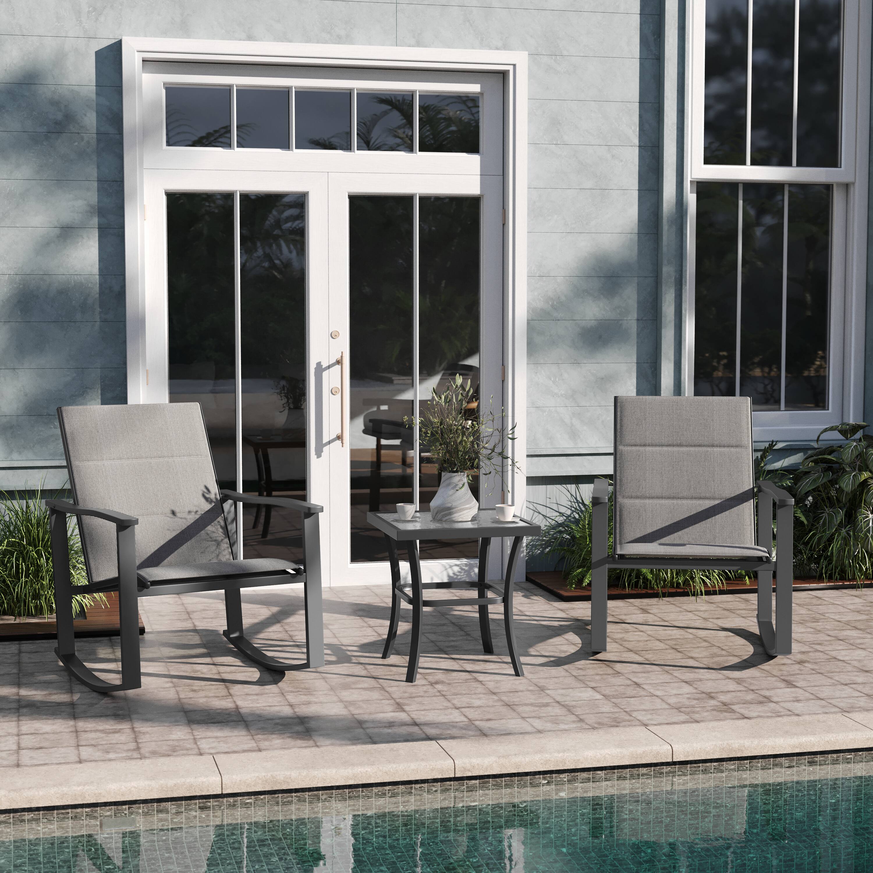 Emma + Oliver Braelin 3 Piece Outdoor Rocking Chair Patio Set with Flex ...