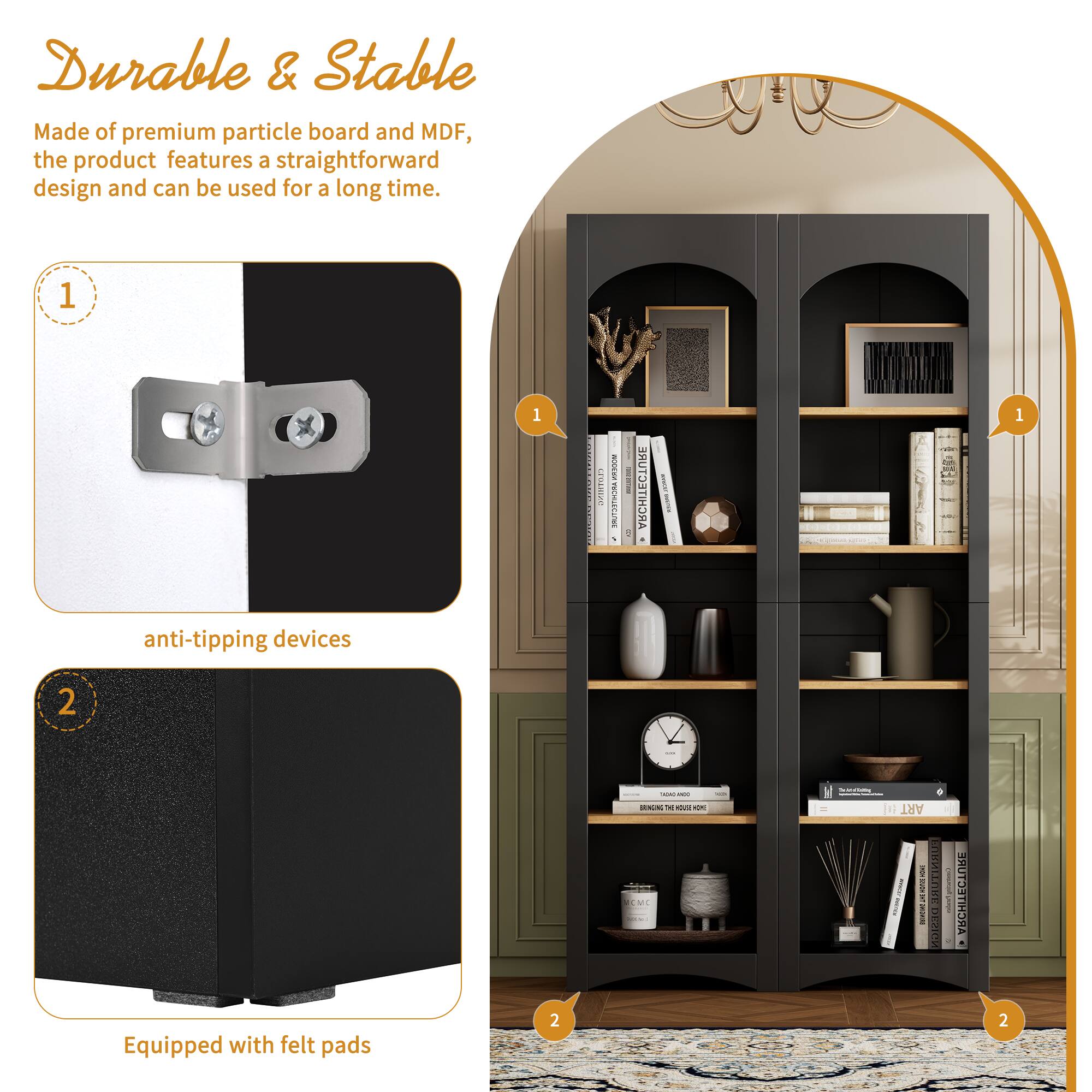 Durable & Stable

Made of premium particle board and MDF, the product features a straightforward design and can be used for a long time.

1. anti-tipping devices

2. Equipped with felt pads