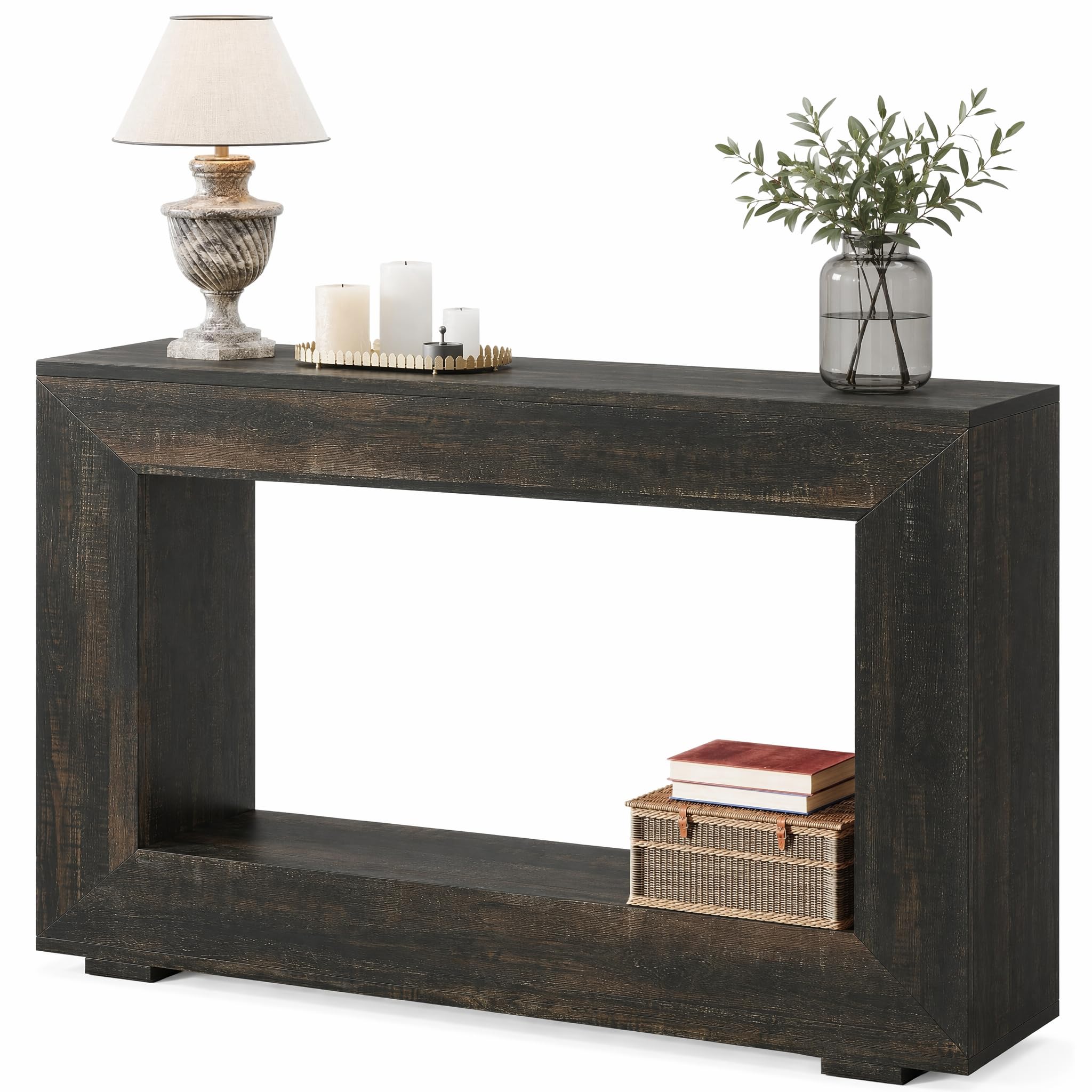 Alt View 4. Tribesigns - 47.2" Rectangular Console Table with 2-Tier Storage, Narrow Entryway Table for Hallway, Foyer Table Behind Couch for Liv - Black.