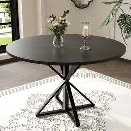 Homhougo - Round Dining Table for 4, 47" Dining Table, Circle Table, Dining Room Table - Black