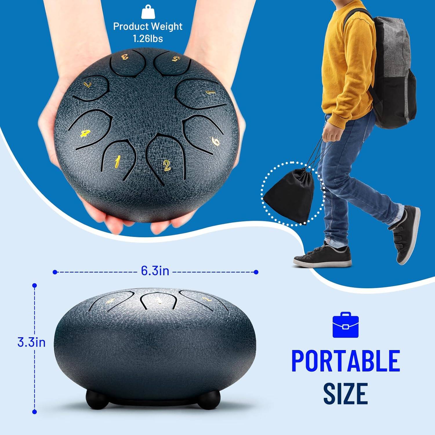Product Weight: 1.26lbs  
6.3in  
3.3in  
PORTABLE SIZE