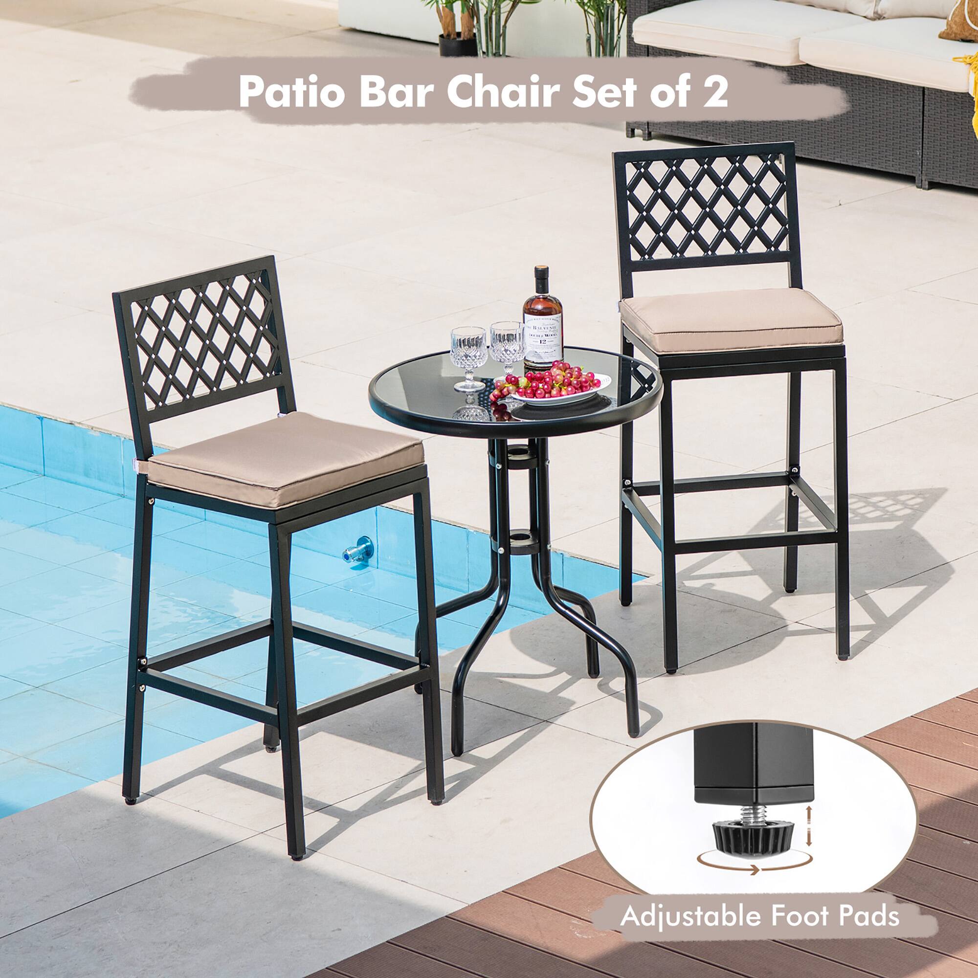 Patio Bar Chair Set of 2   Adjustable Foot Pads.