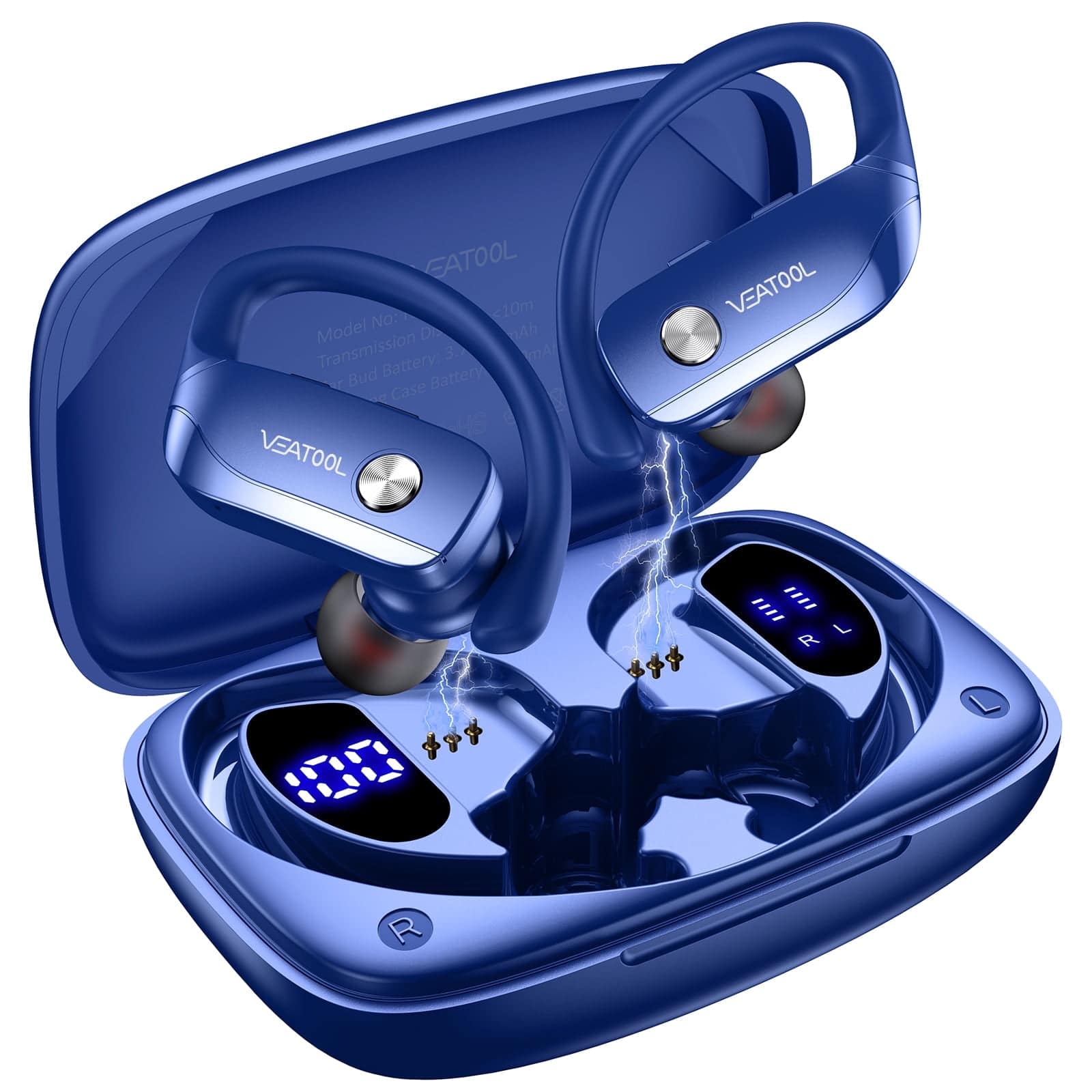 VEAT00L - VEATOOL T6 Wireless Earbuds Bluetooth Headphone Sport, Bluetooth 5.4 Earbud, 72Hrs Earphone with Earhook - 蓝色