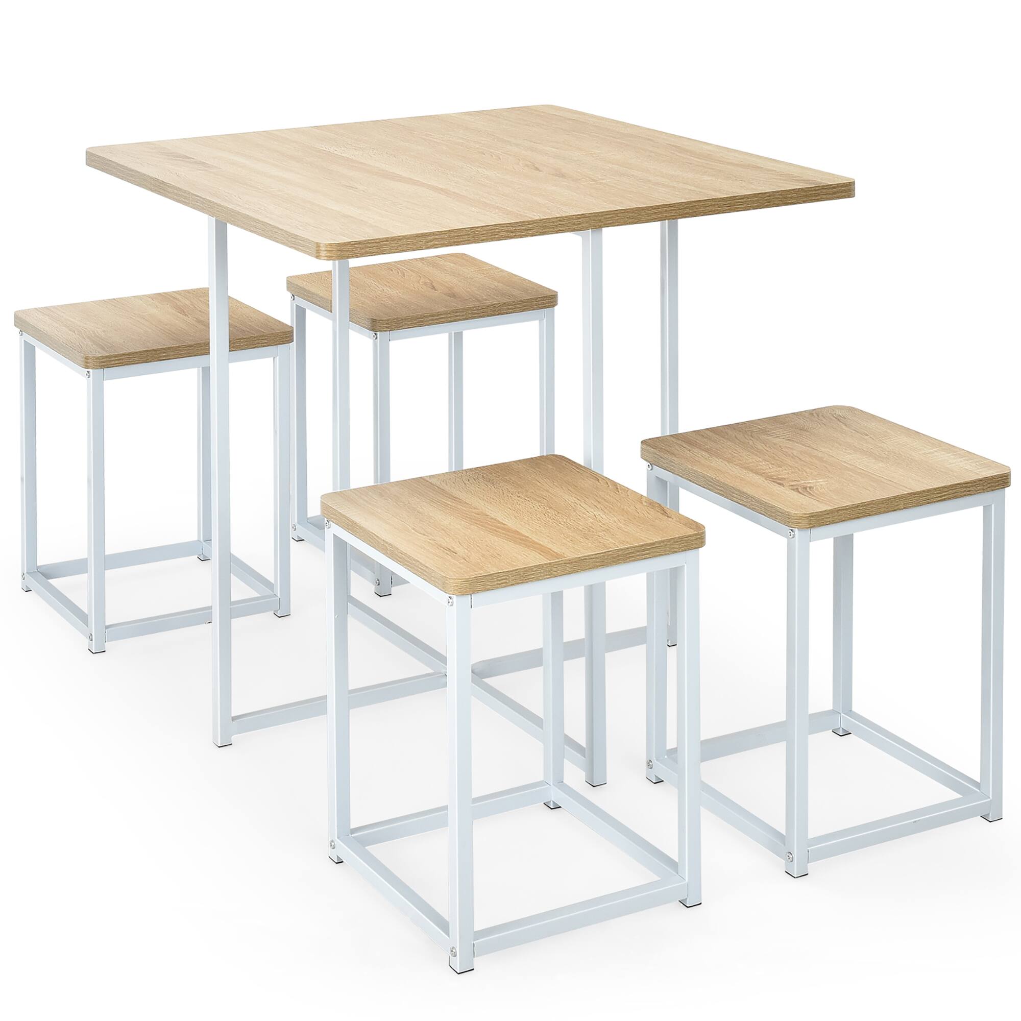 Alt View 17. Costway - 5pcs Dining Set Compact Dining Table and 4 Stools Metal Frame Nature\ Vintage White - Walnut and Black.