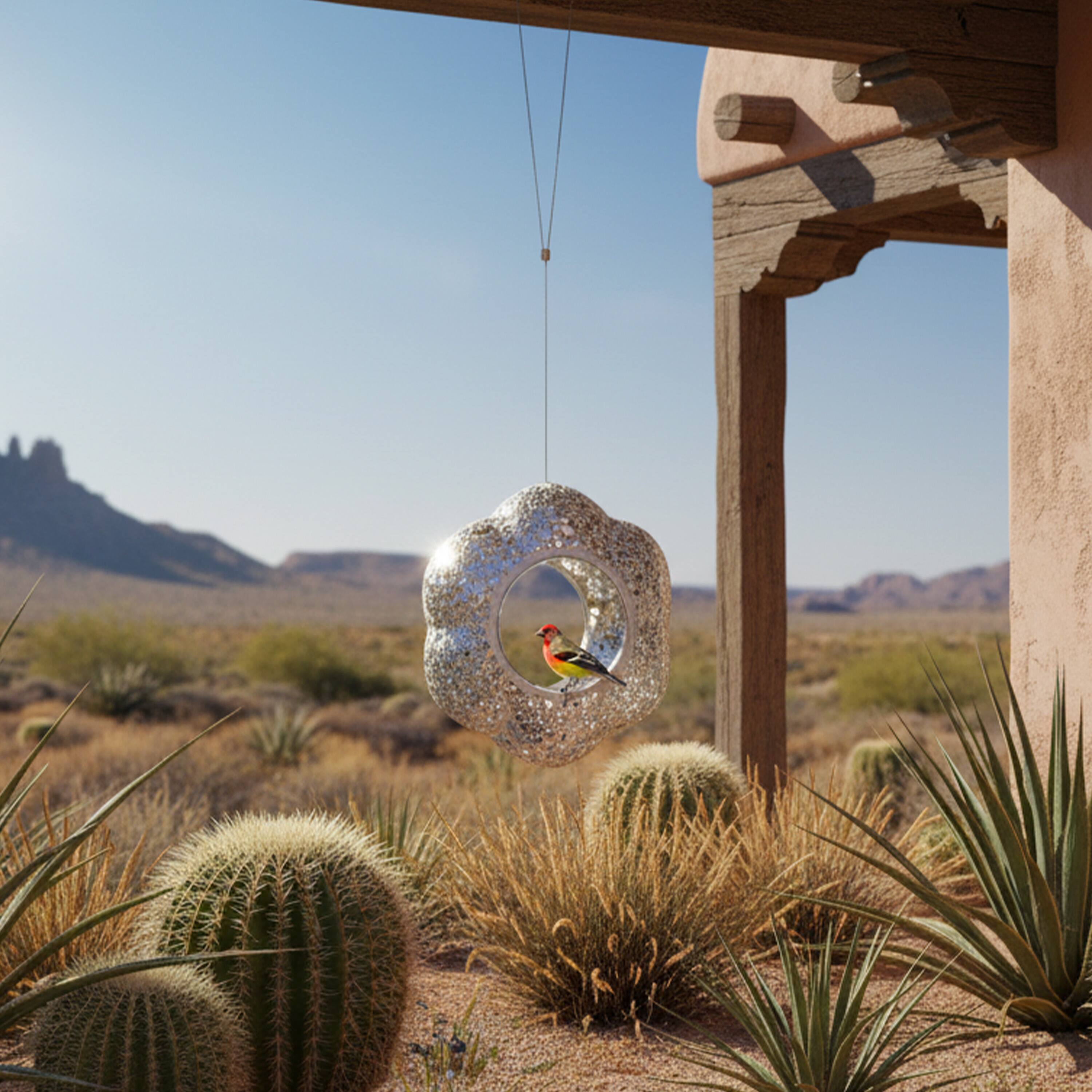 Alt View 9. Sunnydaze - Glass Fly-Through Hanging Bird Feeder - 10 in - Mirrored Diamond Flower.