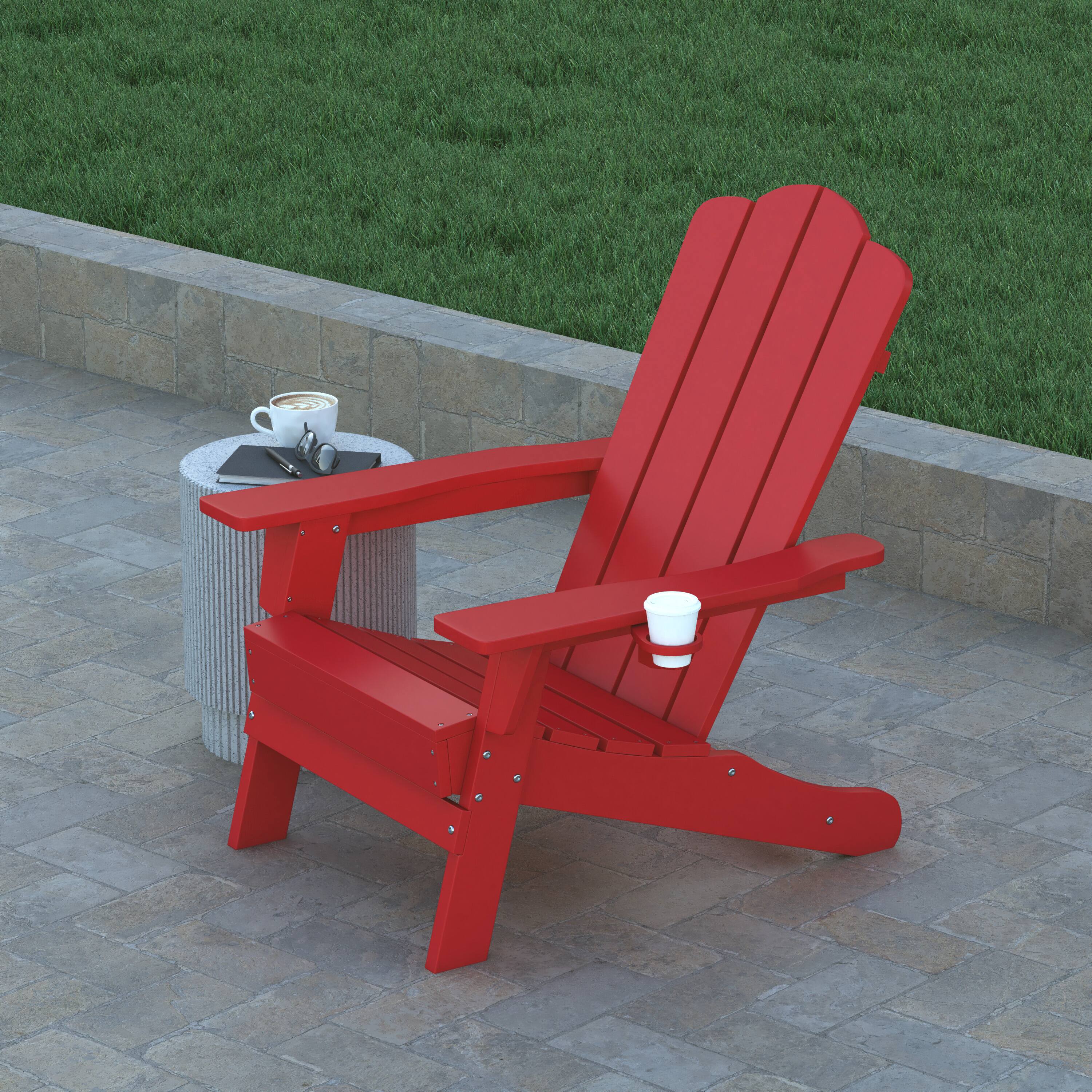 Alt View 4. Emma + Oliver - Tiverton Set of 2 Adirondack Chairs with Cup Holders, Weather Resistant HDPE Adirondack Chairs - Red.