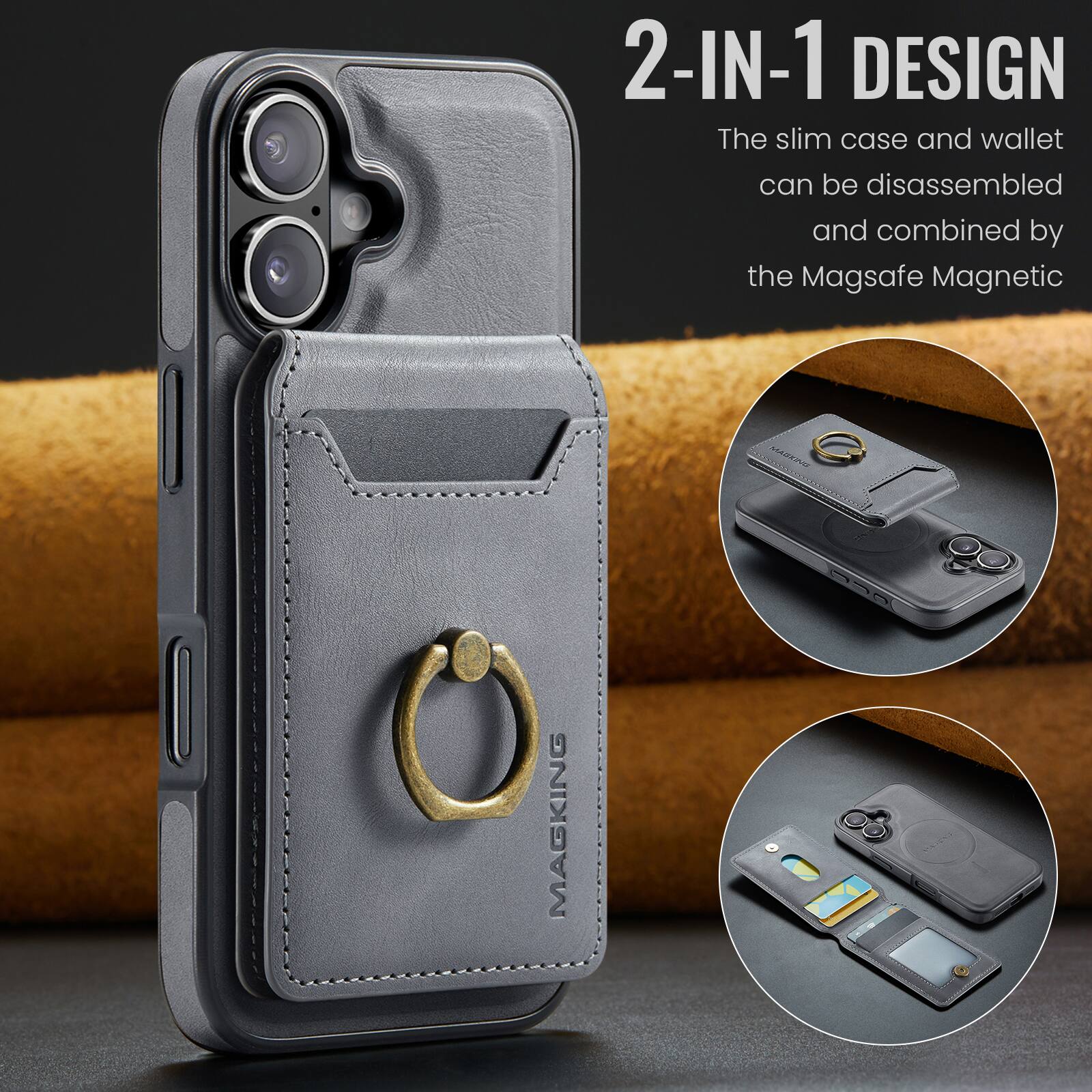 2-IN-1 DESIGN  
The slim case and wallet can be disassembled and combined by the Magsafe Magnetic