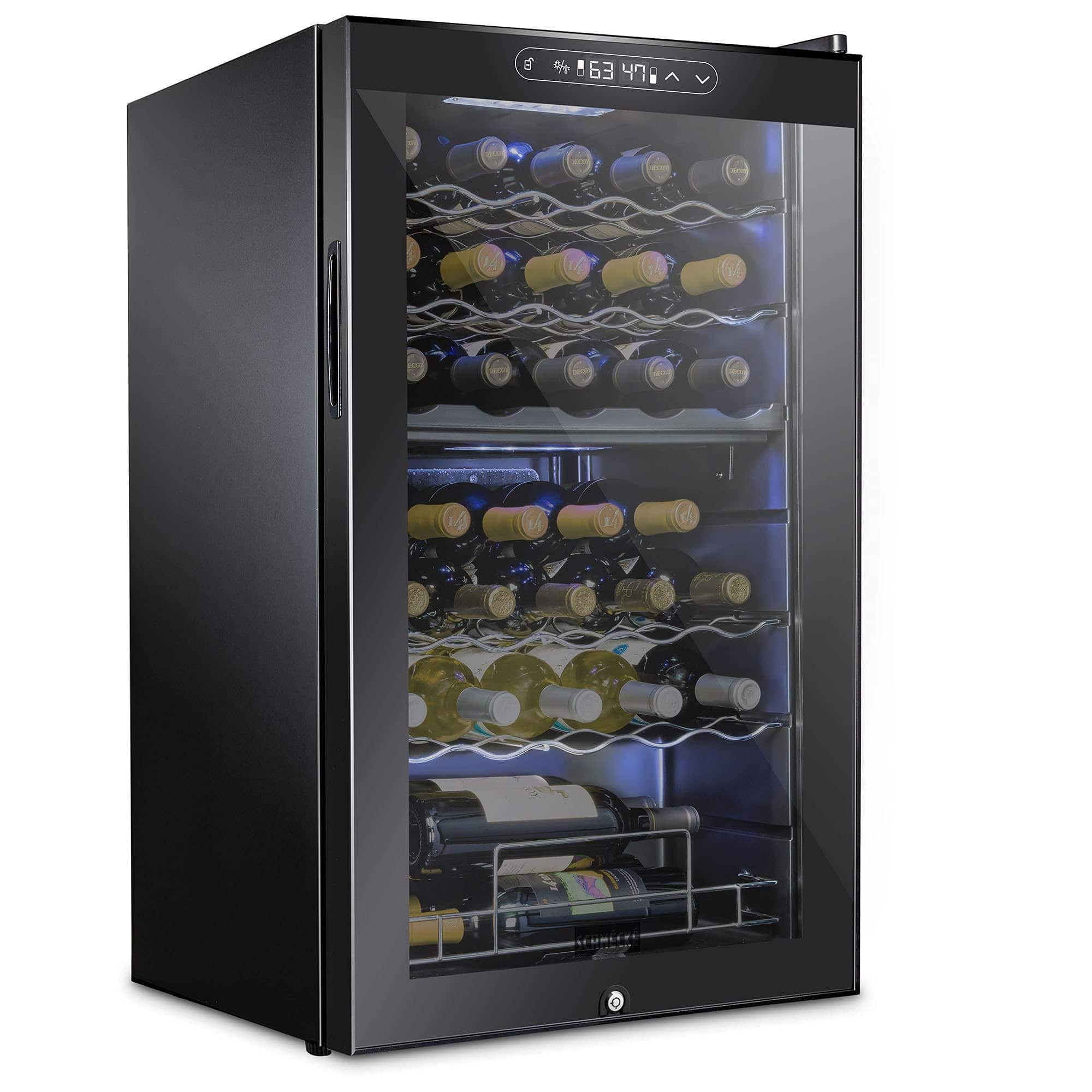 Schmecke - 33 Bottle Freestanding Wine Refrigerator, Dual Zone Wine Fridge with Lock - Black
