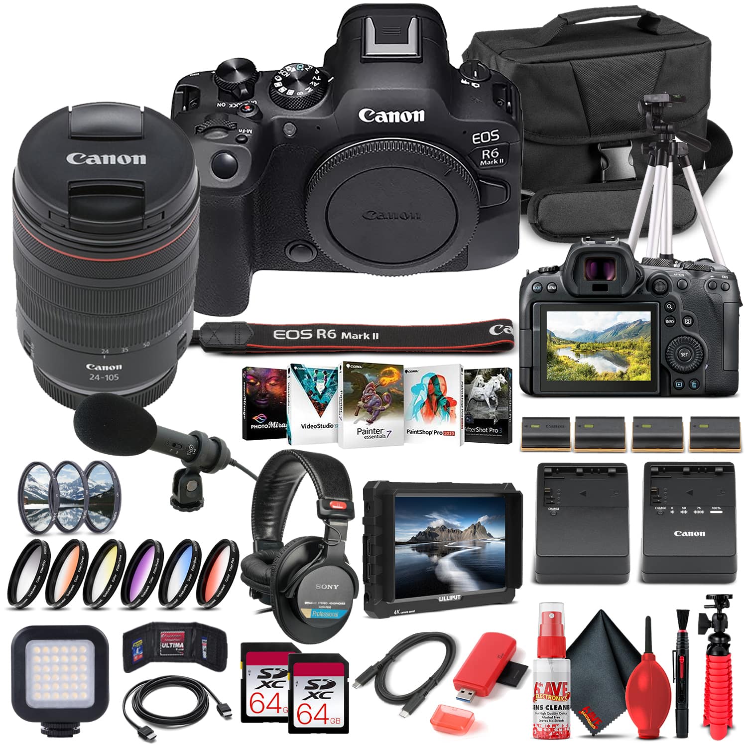 Canon - EOS R6 Mark II Mirrorless Camera with 24-105mm f/4 Lens 5666C011 - Pro Bundle
