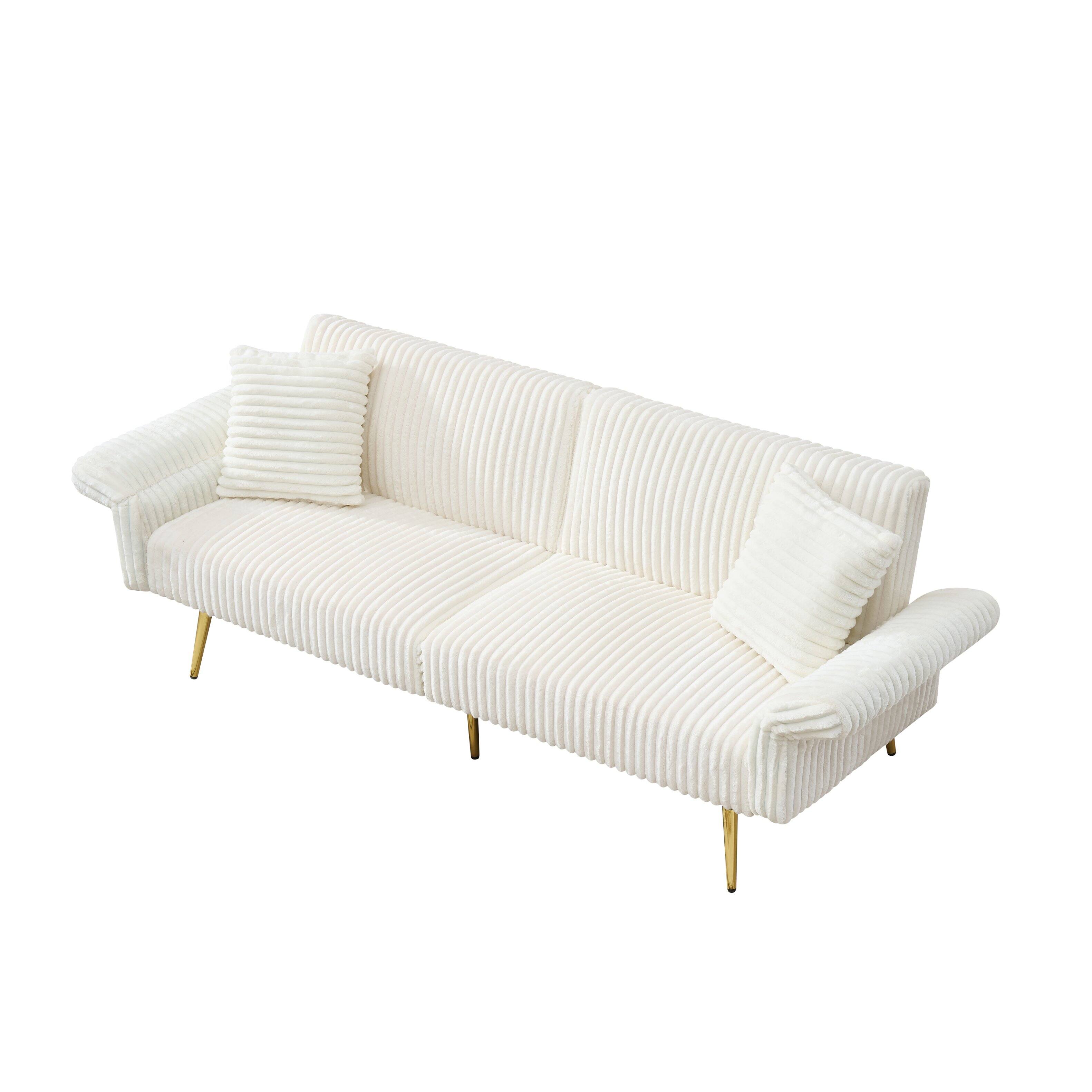 Alt View 4. Tiramisubest - 79 inch corduroy sofa bed,foldable double sofa bed with folding armrests,suitable for living room and small space,White - White.