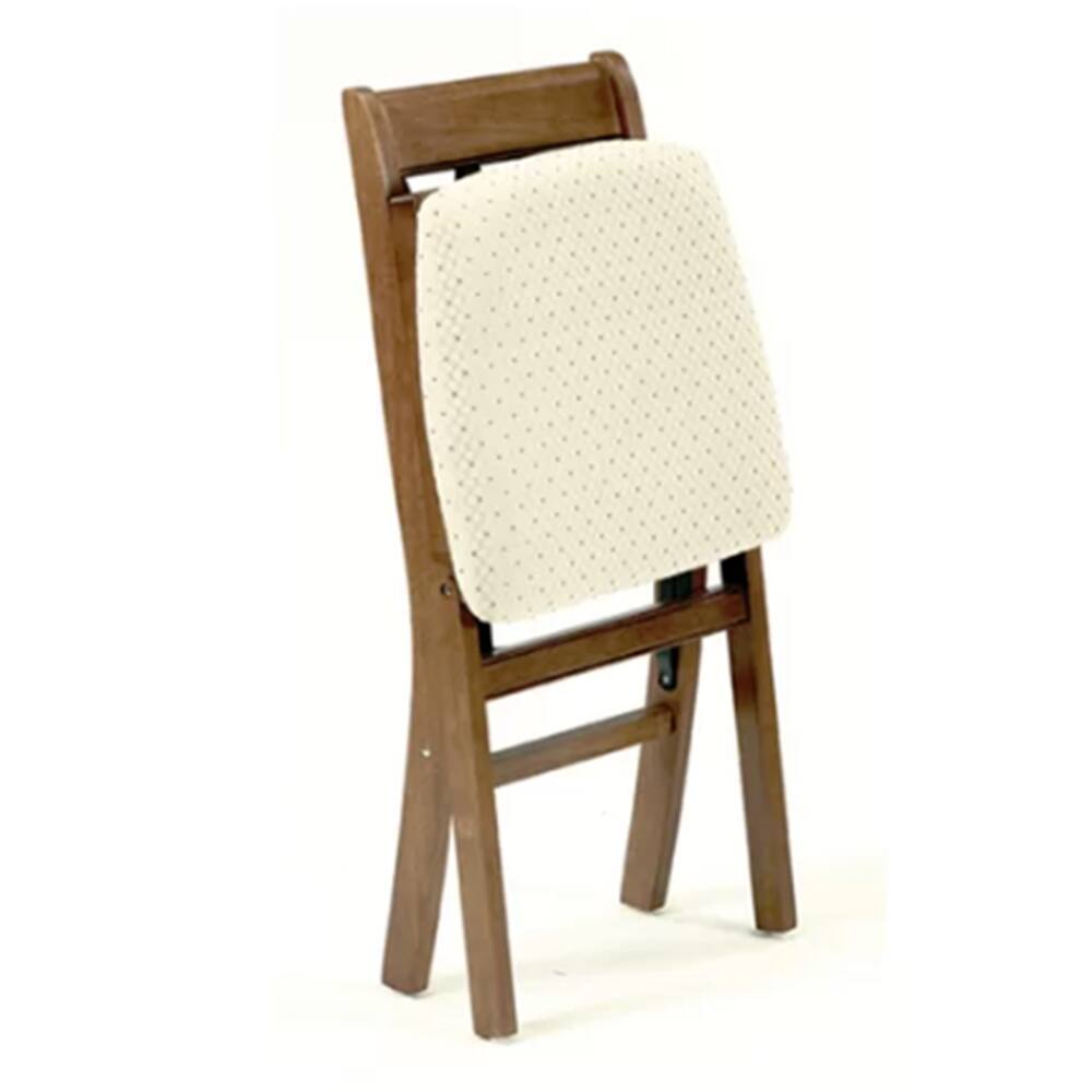 Left. Stakmore - Stakmore Classic Lattice Back Folding Chair, Fruitwood Frame with Blush Fabric (Set of 2) - Fruitwood Finish.