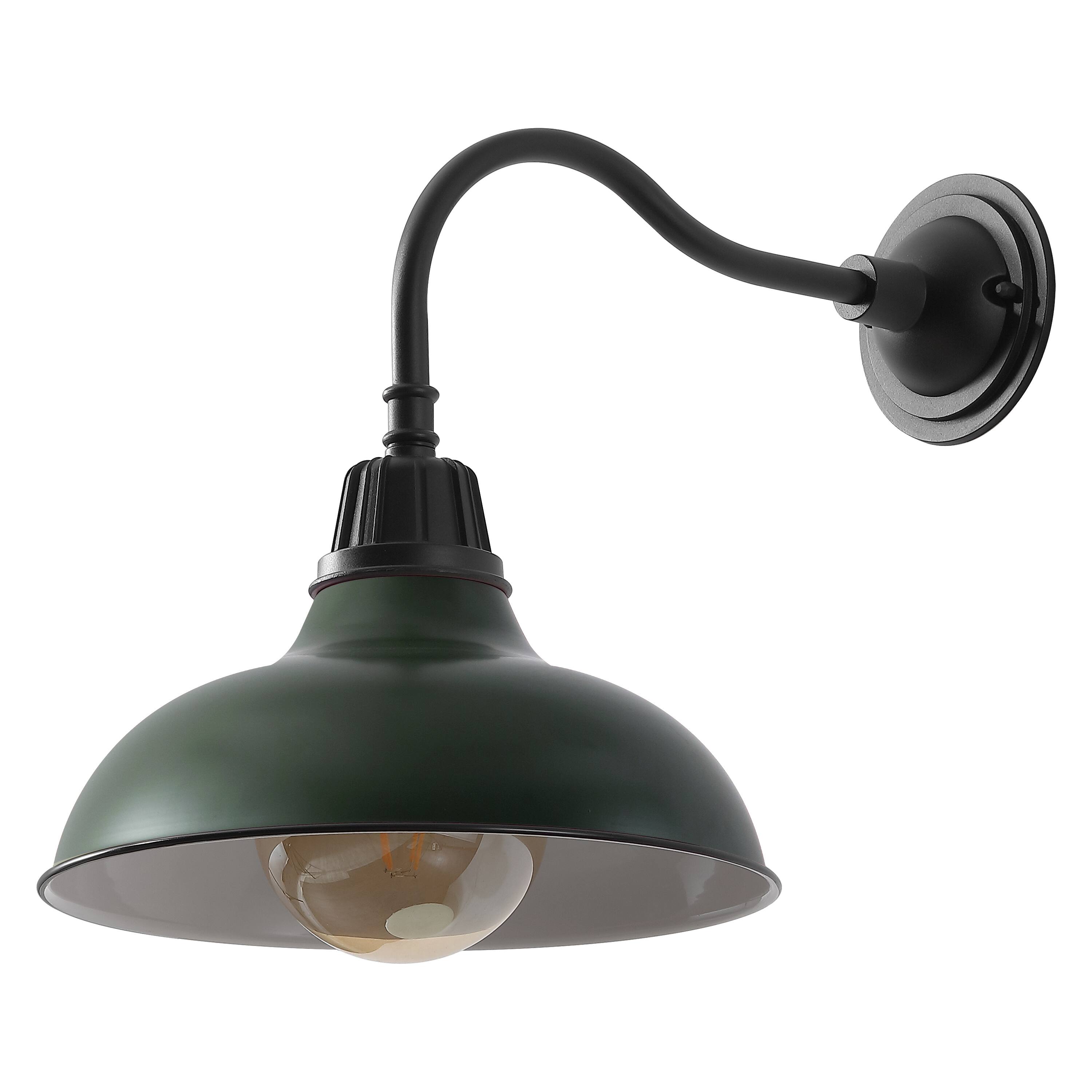 Alt View 8. Jonathan Y - Aurora 12.25" 1-Light Farmhouse Industrial Indoor/Outdoor Metal LED Gooseneck Arm Outdoor Sconce, Kombu Green - Kombu Green.