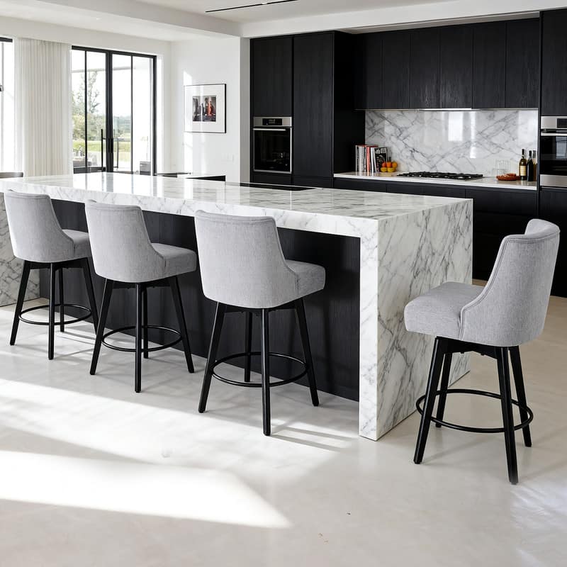 Dyonery - Counter Height Bar Stools Set of 4, Modern Swivel Barstools with Back and Wood Legs,26" H Kitchen Counter Stools - Gray