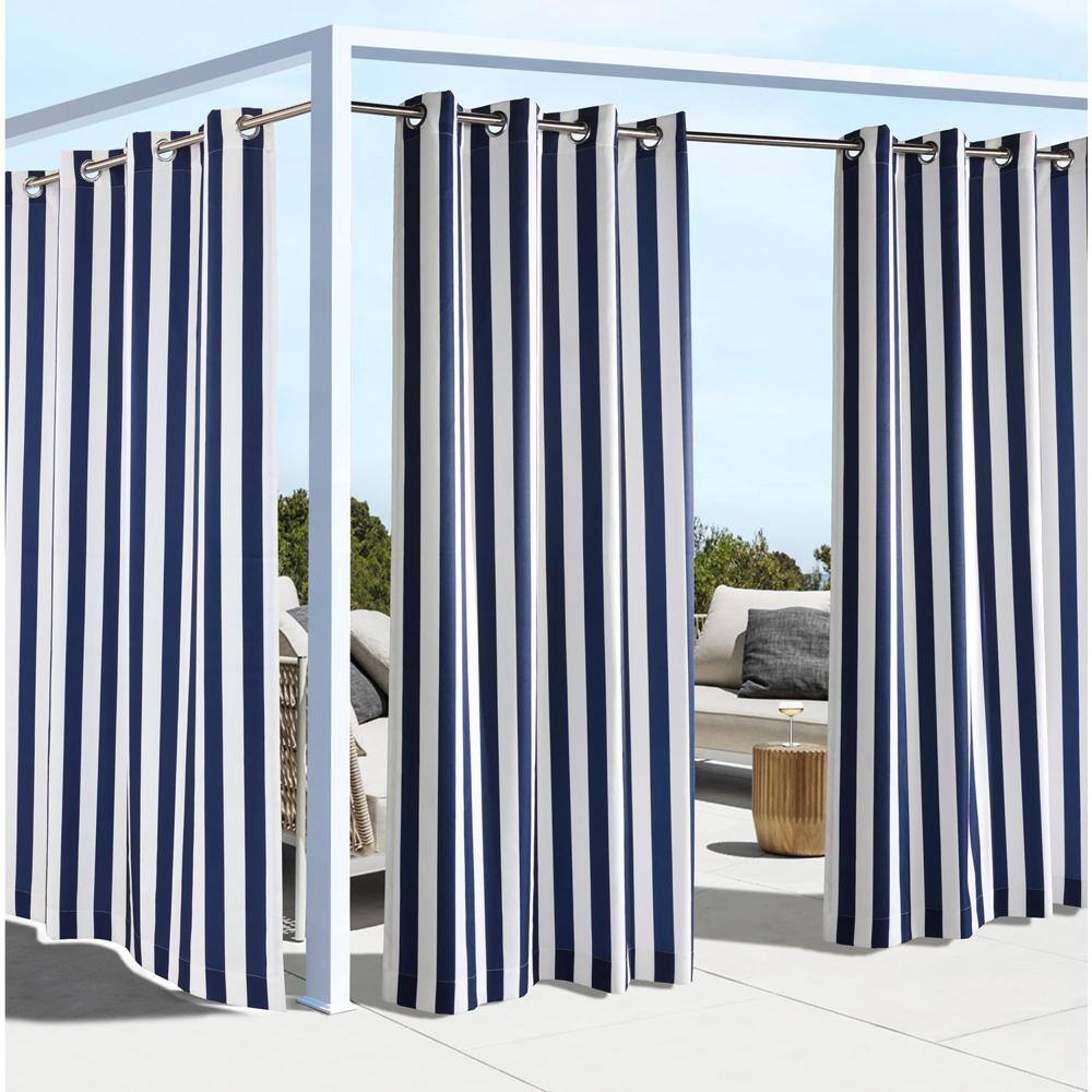 Front. Commonwealth Home Fashions - Commonwealth Outdoor Decor Coastal Stripe Grommet Top Curtain Panel - 50x108'' - Navy - Navy.