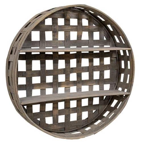 BreeBe - Basket Weave Two-Level Round Wall Shelf - Brown