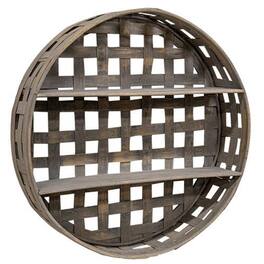 BreeBe - Basket Weave Two-Level Round Wall Shelf - Brown