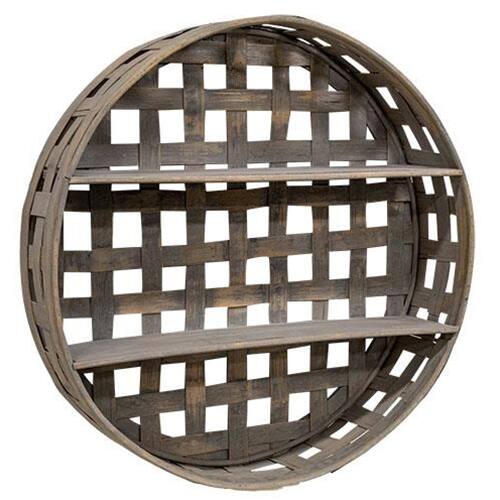 Front. BreeBe - Basket Weave Two-Level Round Wall Shelf - Brown.
