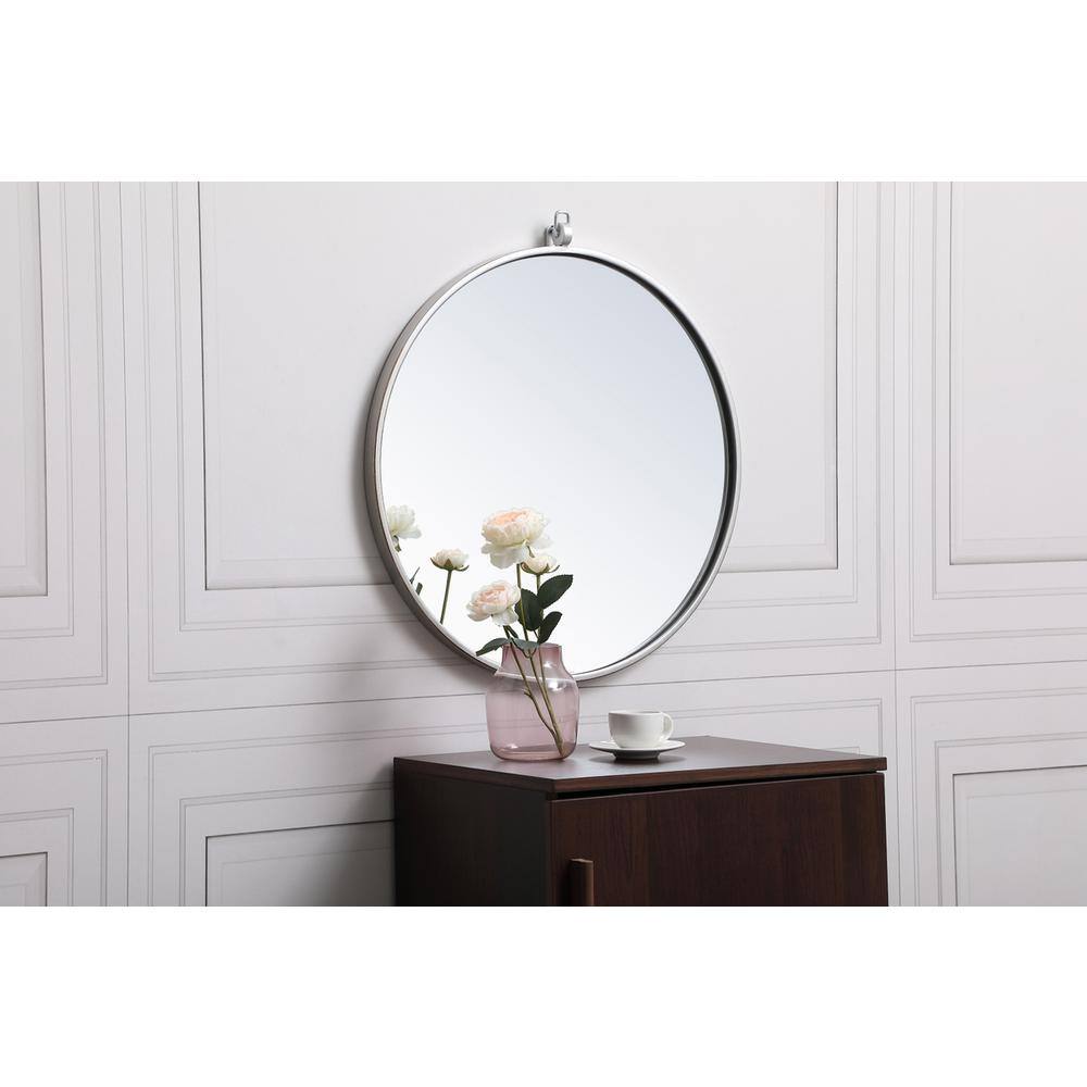 Alt View 1. Elegant Decor - Metal frame round mirror with decorative hook 21 inch in silver - Silver.