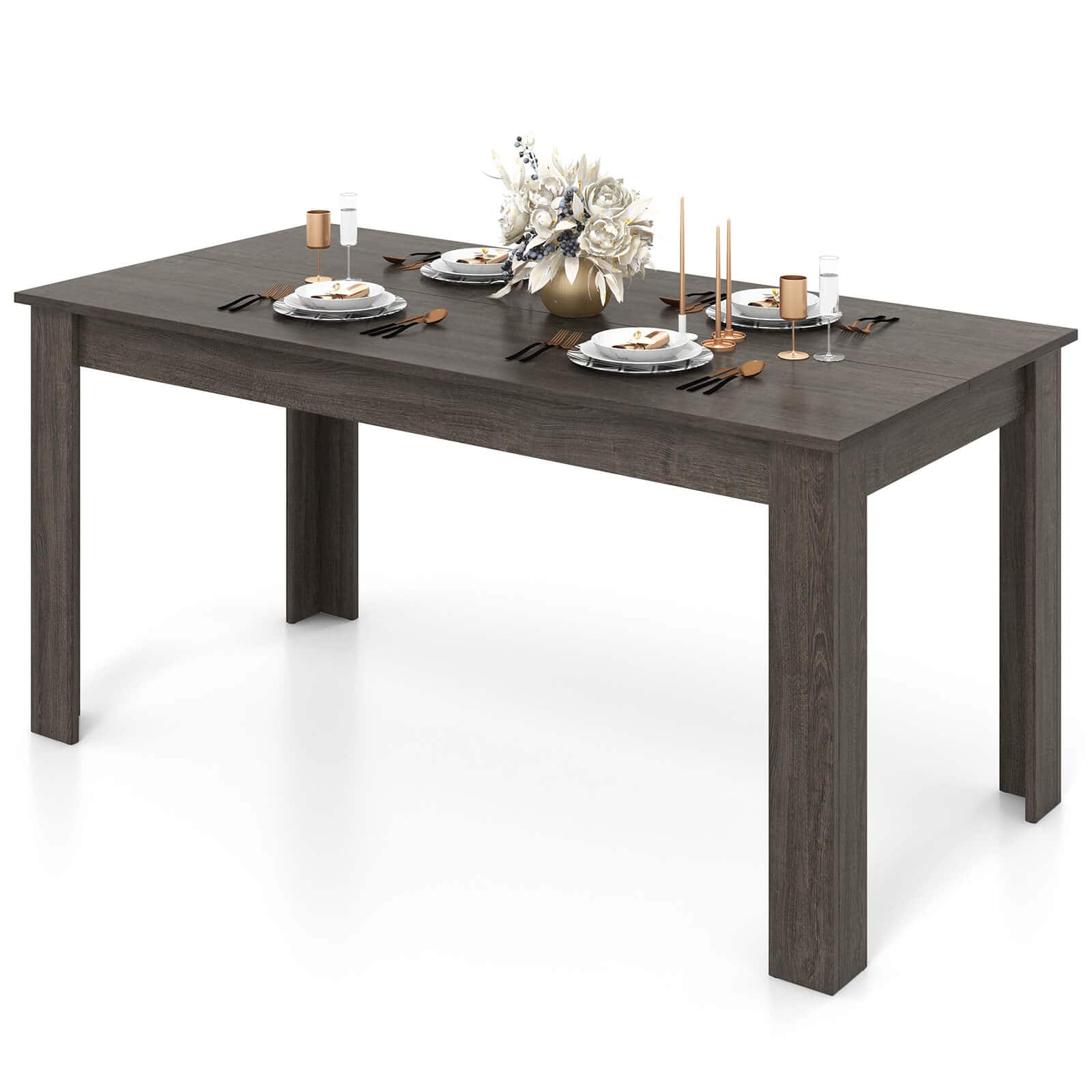 Costway - 63" Dining Table Rectangular Modern Kitchen Table For 6 People Home Furniture - Gray