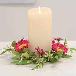Angle. BreeBe - Sunset Poppy & Wildflower Candle Ring - 3.5" - Pink, Green.