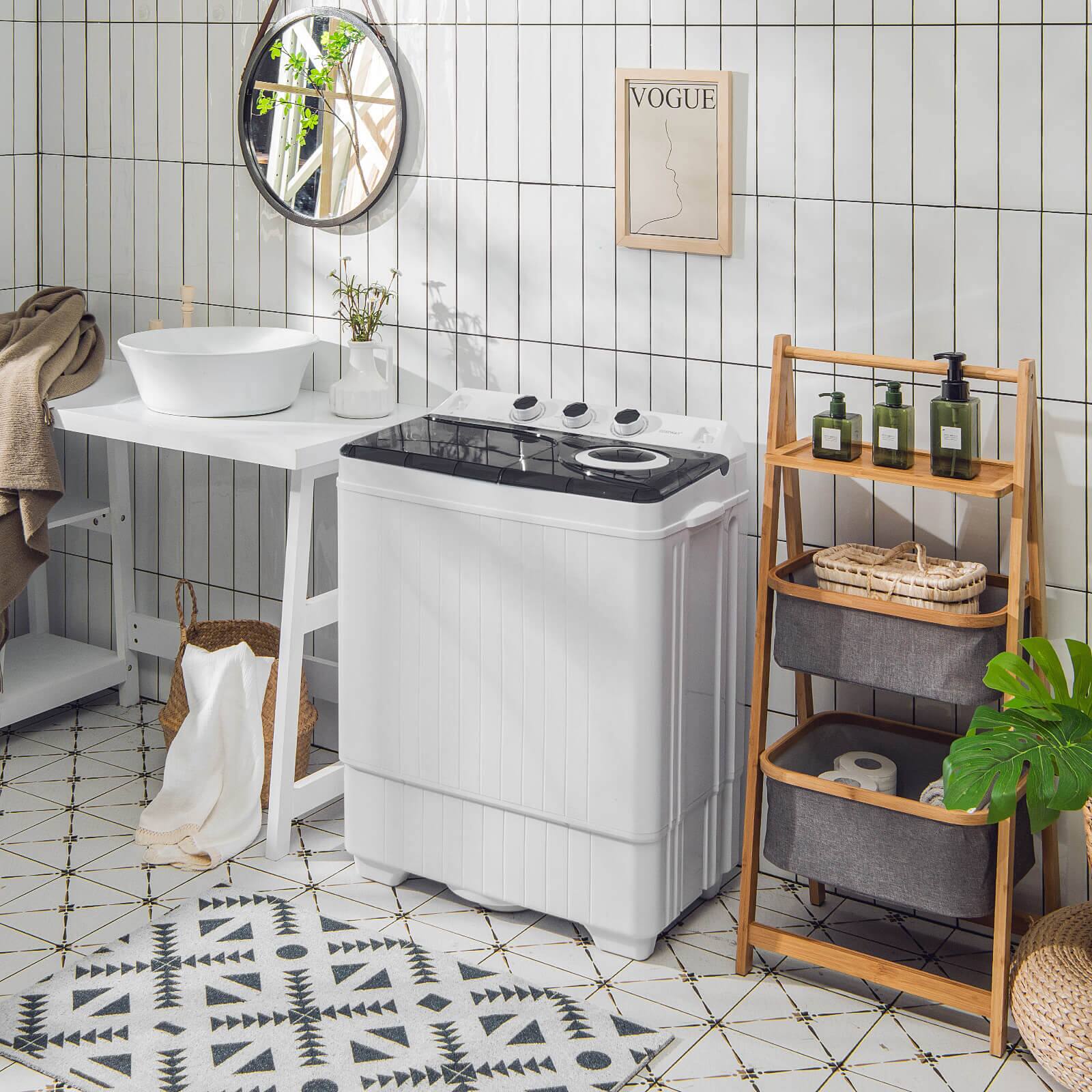 Alt View 3. Costway - Costway 26lbs Portable Semi-automatic Twin Tub Washing Machine with Drain Pump Black - Black.