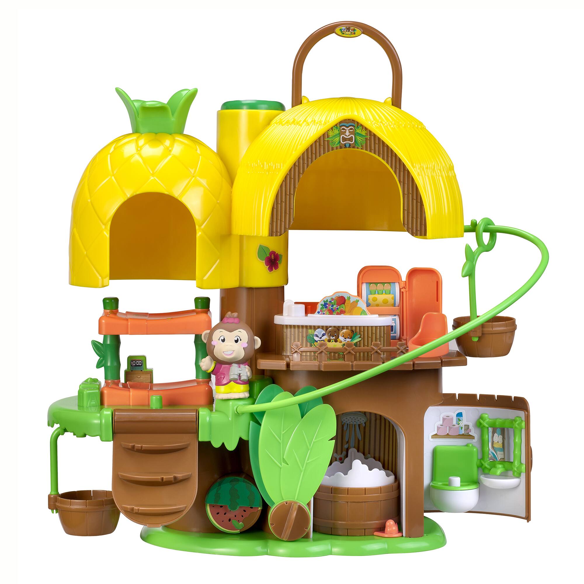 Front. Timber Tots - Timber Tots: Tropical House - Multi-Level Tree House Playset - Multicolored.